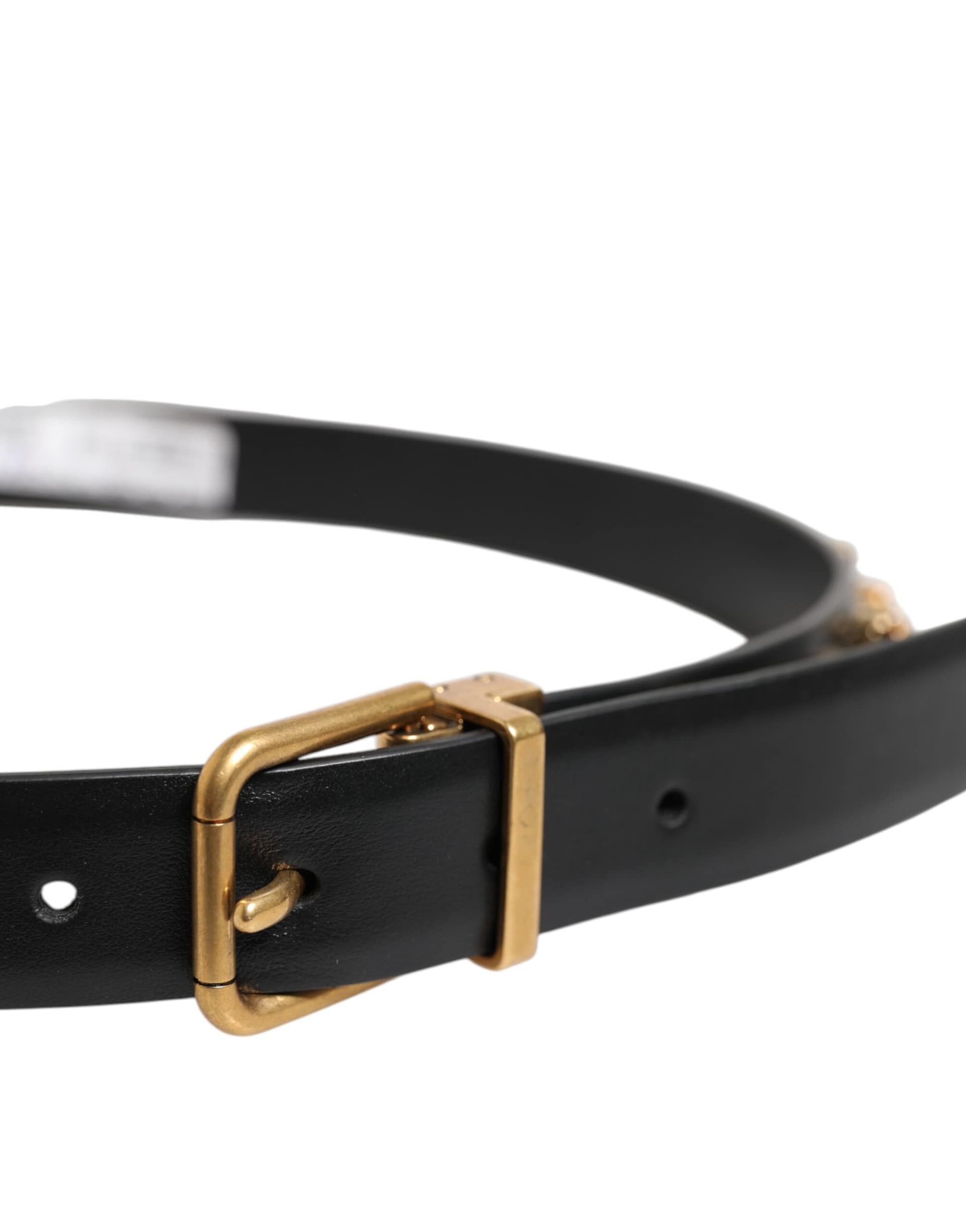Dolce & Gabbana Black Leather Studded Gold Tone Buckle Belt - Image 4
