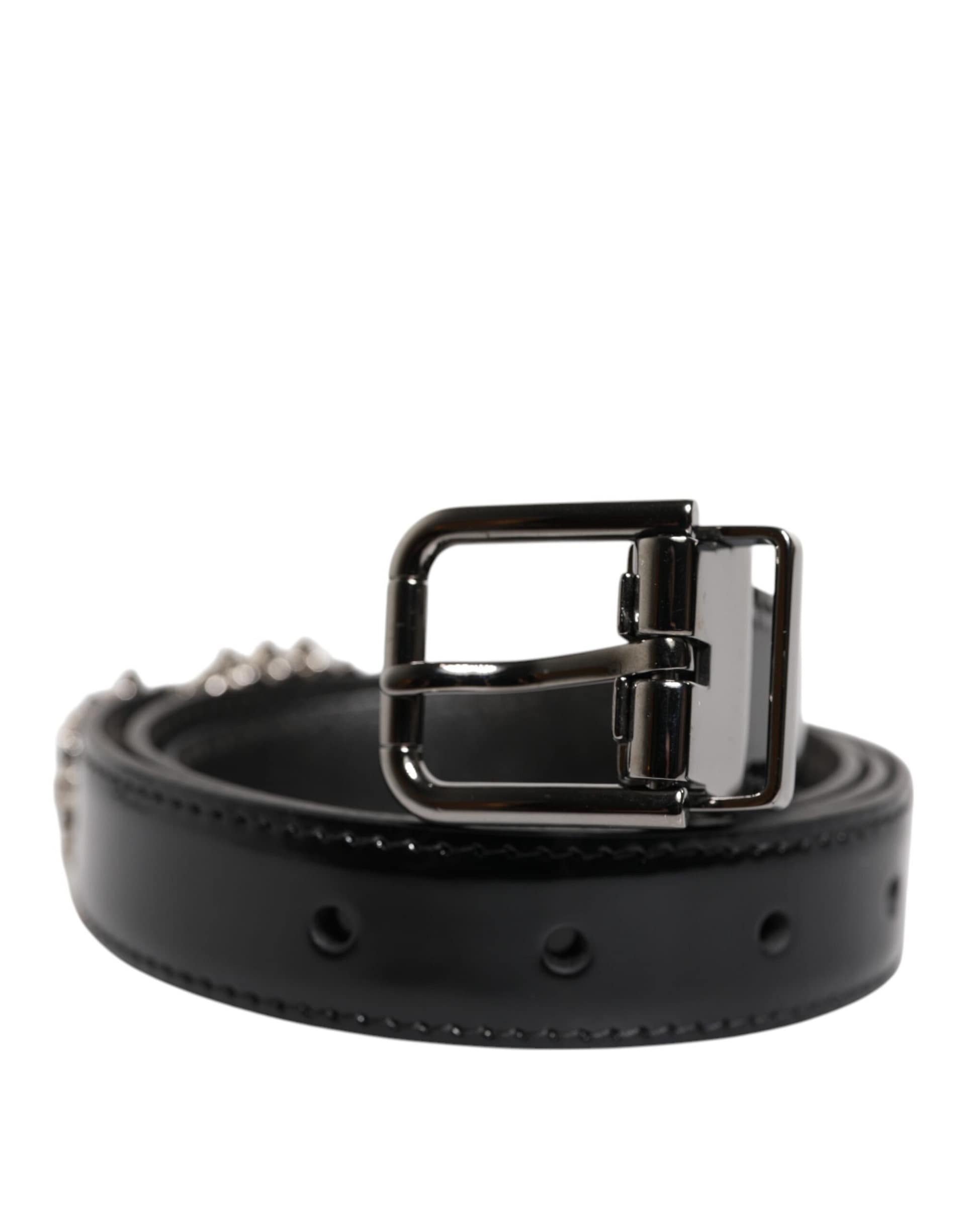 Dolce & Gabbana Black Embellished Metal Logo Buckle Belt - Image 2