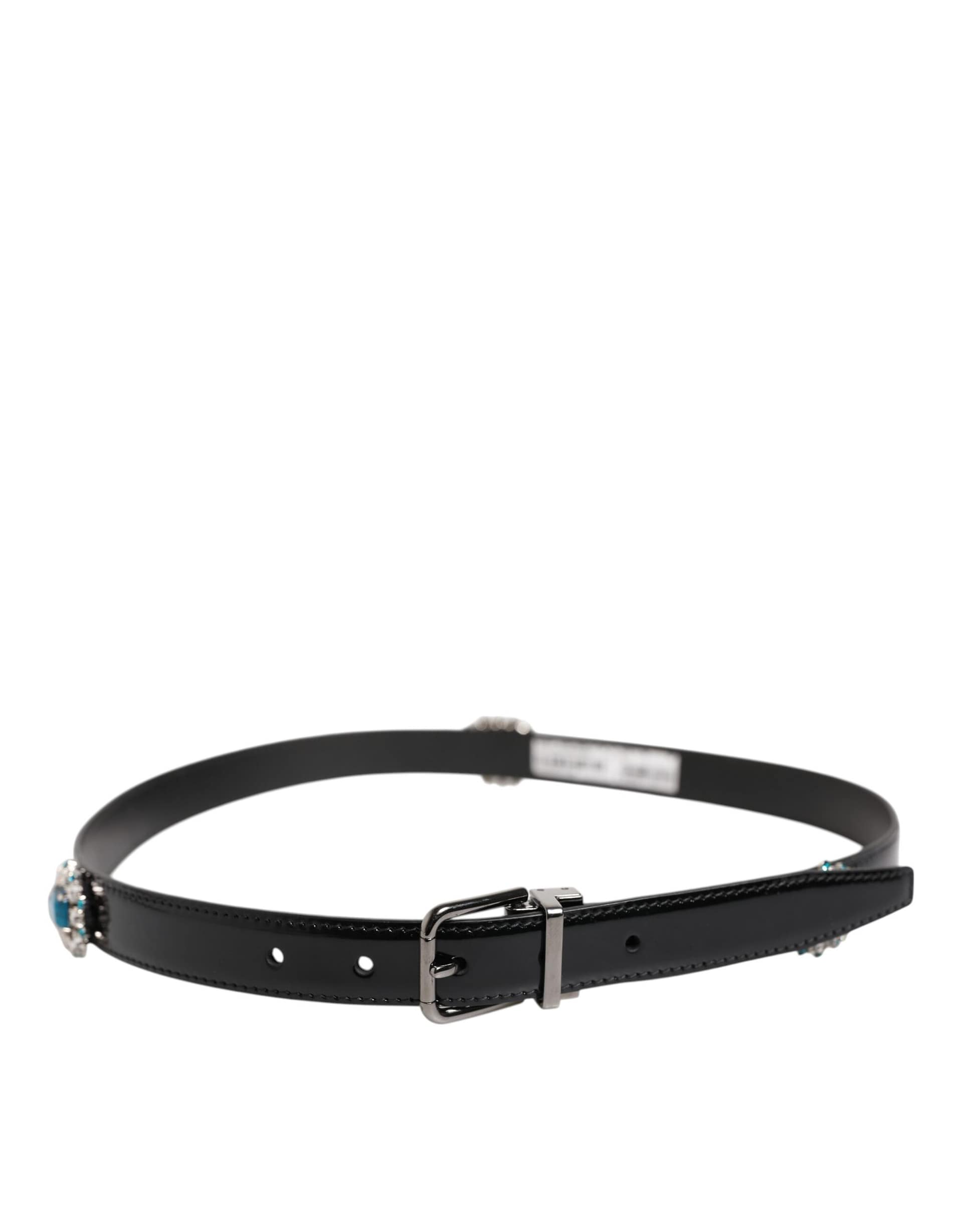 Dolce & Gabbana Black Embellished Metal Logo Buckle Belt - Image 3