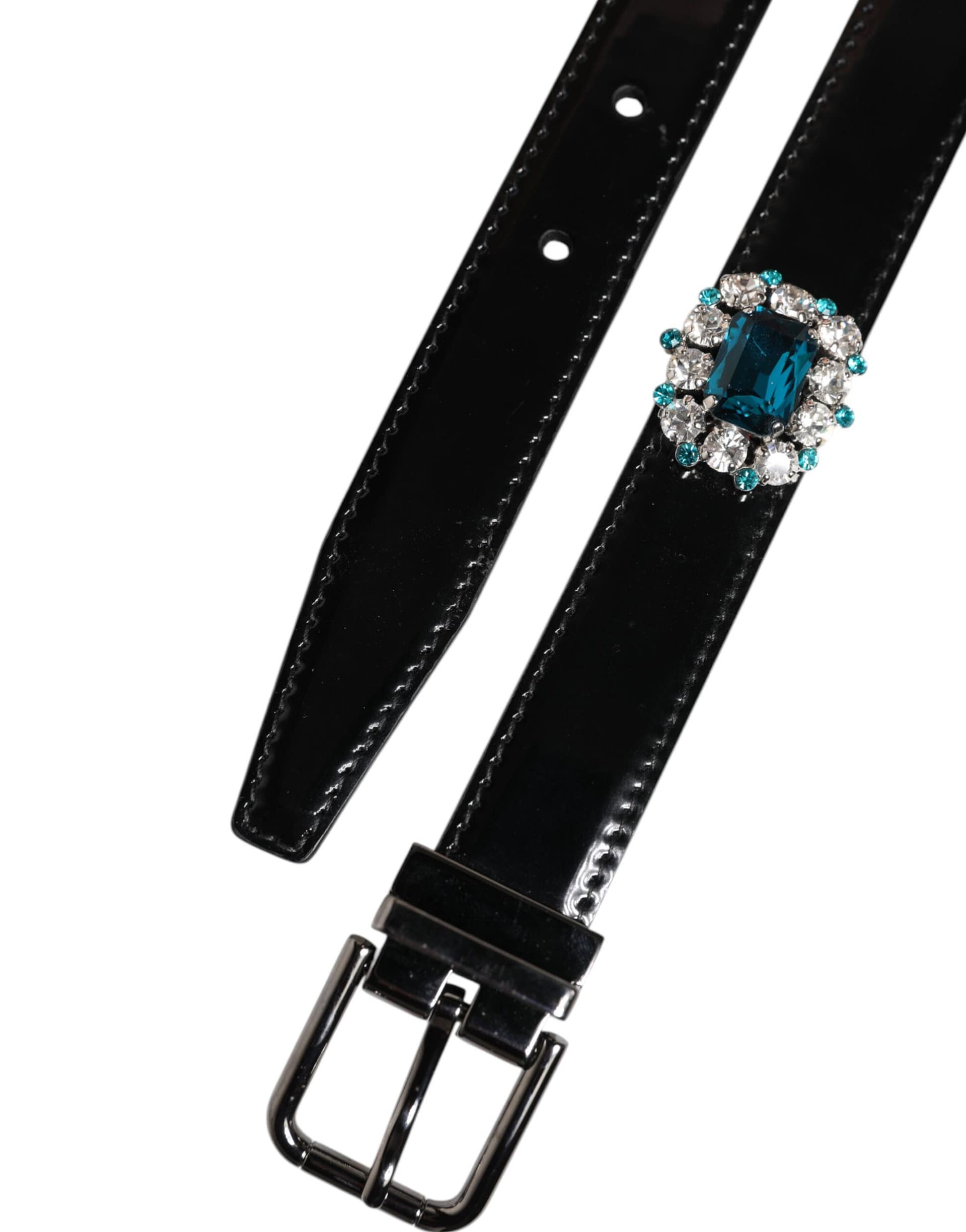 Dolce & Gabbana Black Embellished Metal Logo Buckle Belt - Image 5