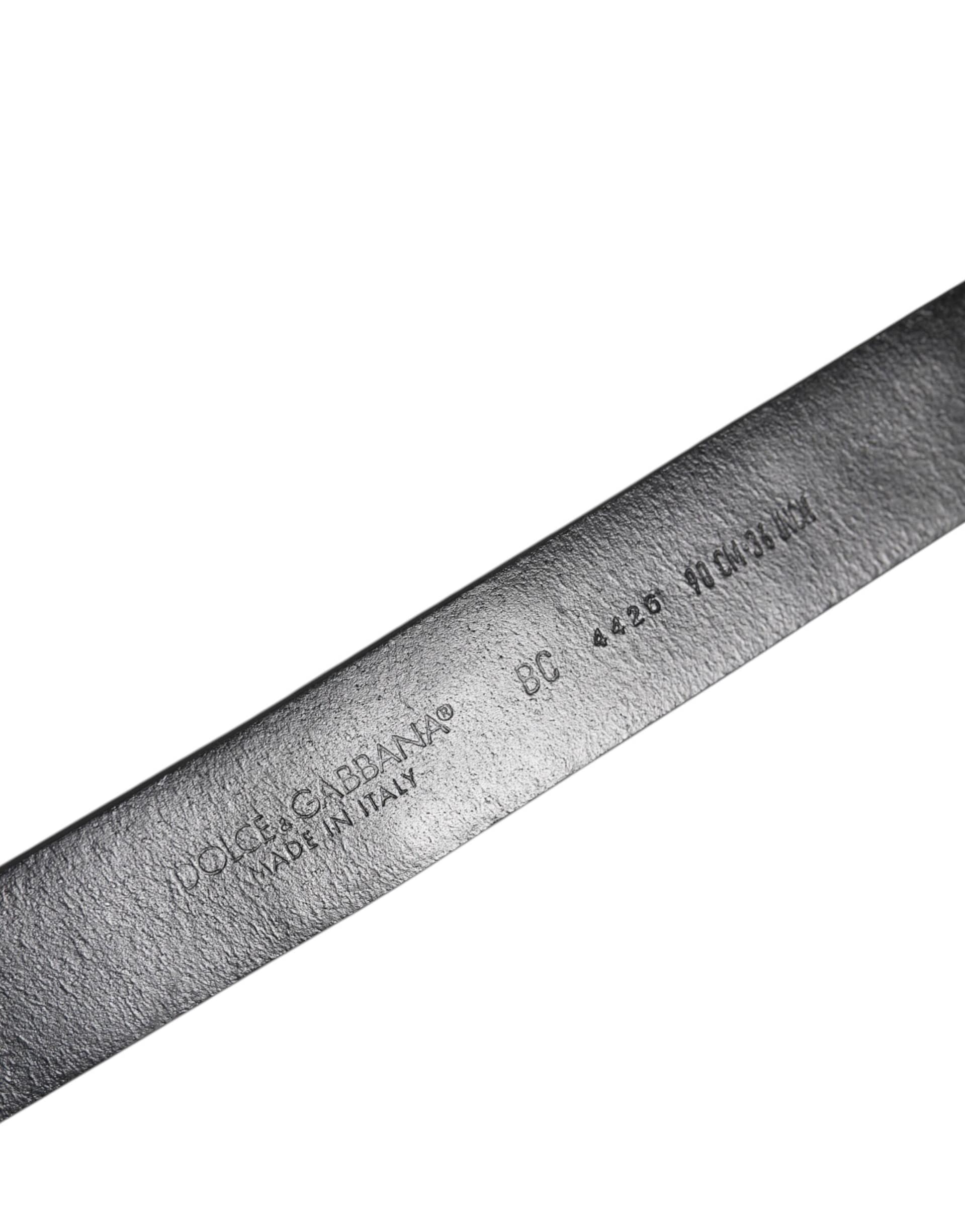 Dolce & Gabbana Black Studded Leather Metal Logo Buckle Belt - Image 5