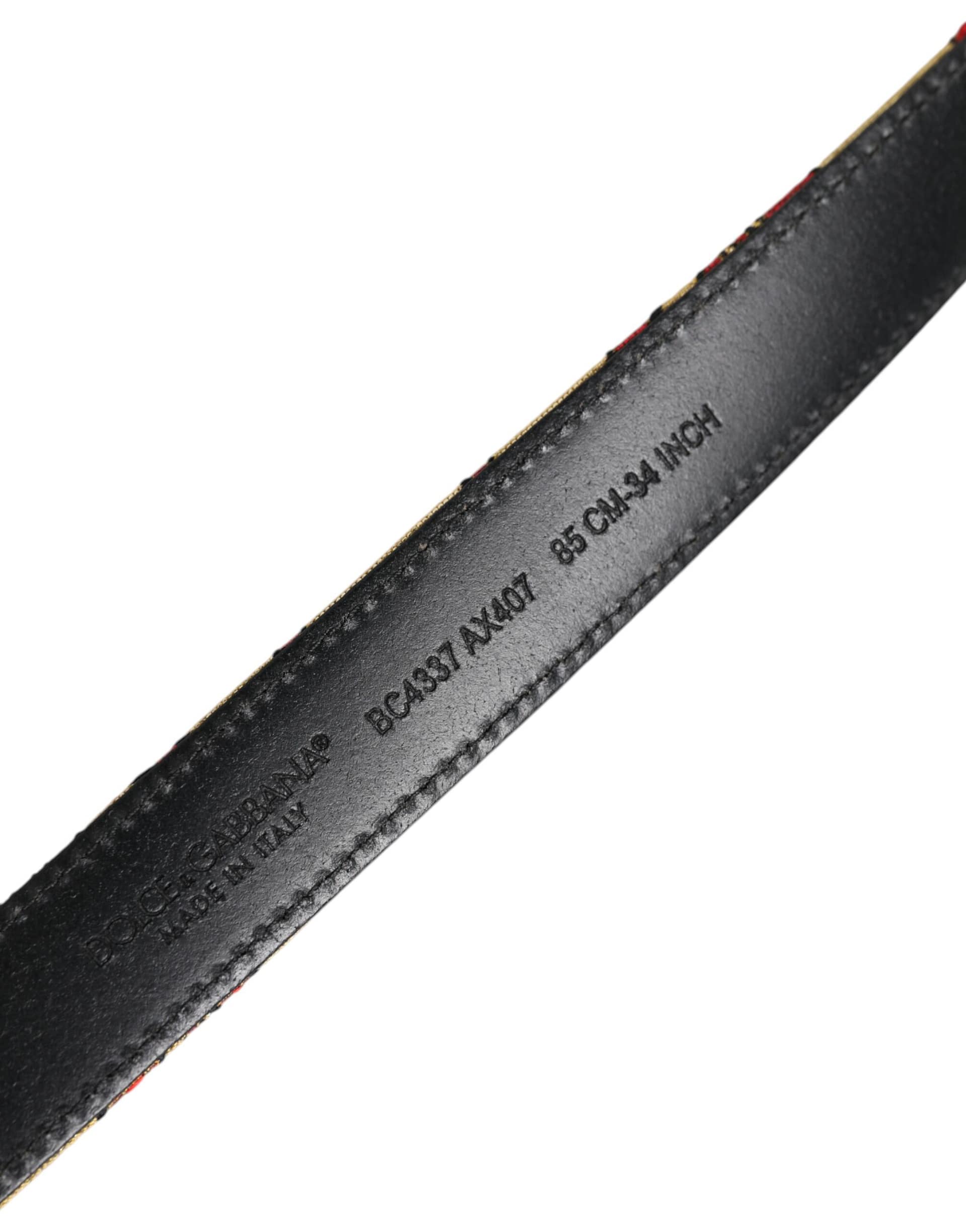 Dolce & Gabbana Gold Floral Jacquard Silver Metal Buckle Belt - Image 5