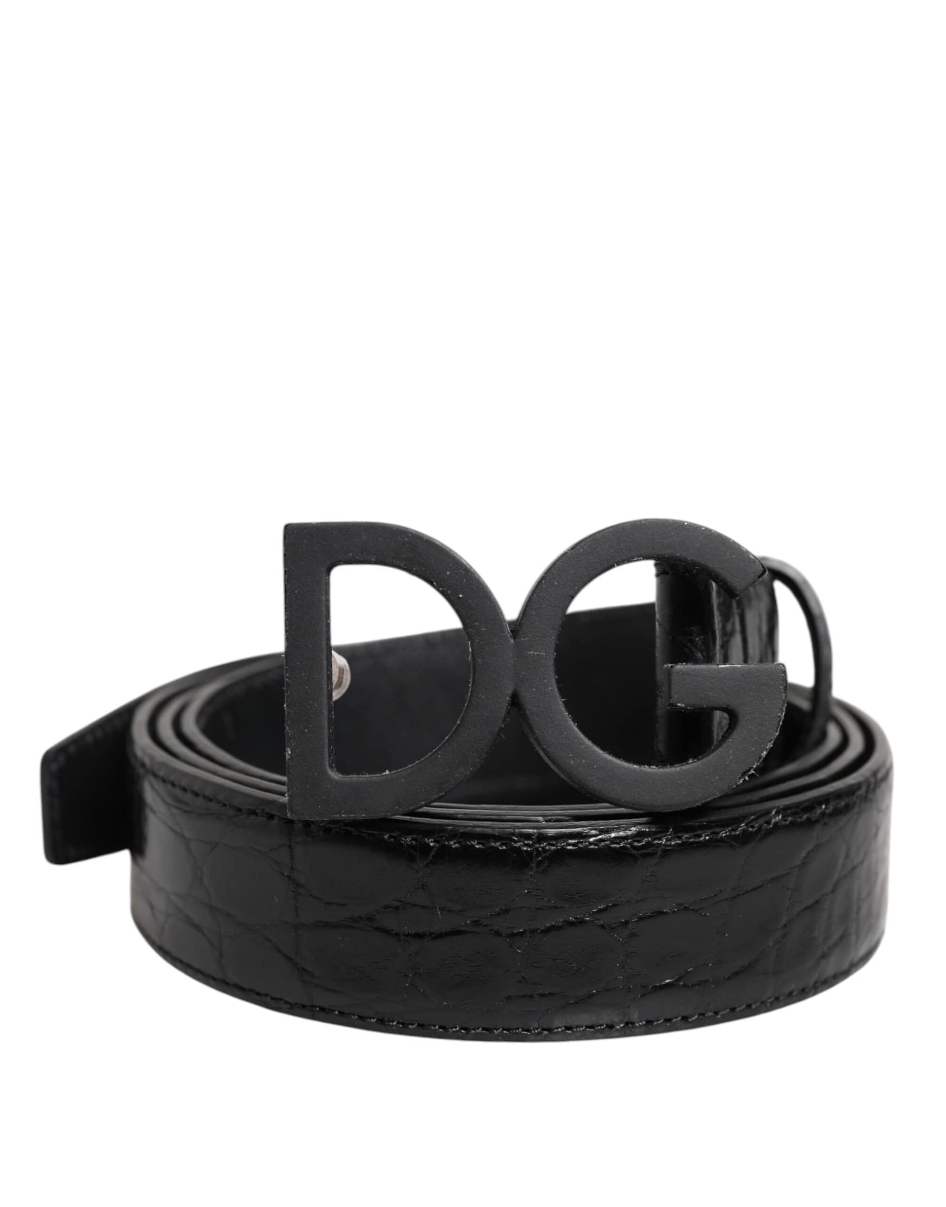 Dolce & Gabbana Black Leather Classic Metal DG Buckle Belt - Image 2