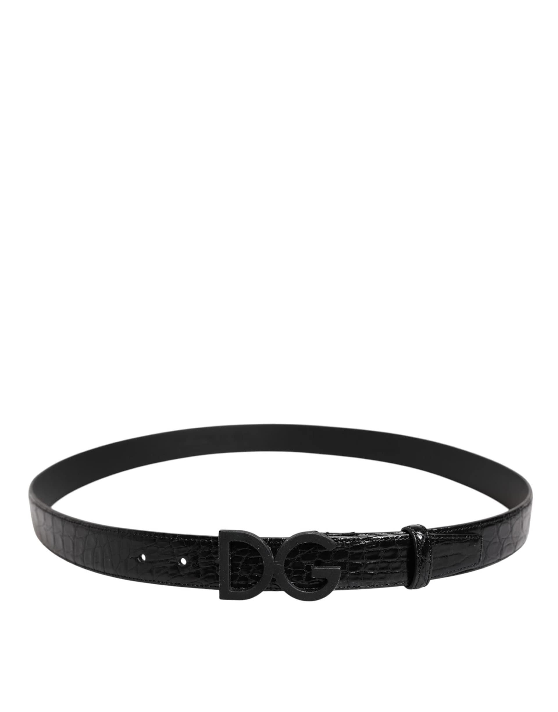 Dolce & Gabbana Black Leather Classic Metal DG Buckle Belt - Image 3