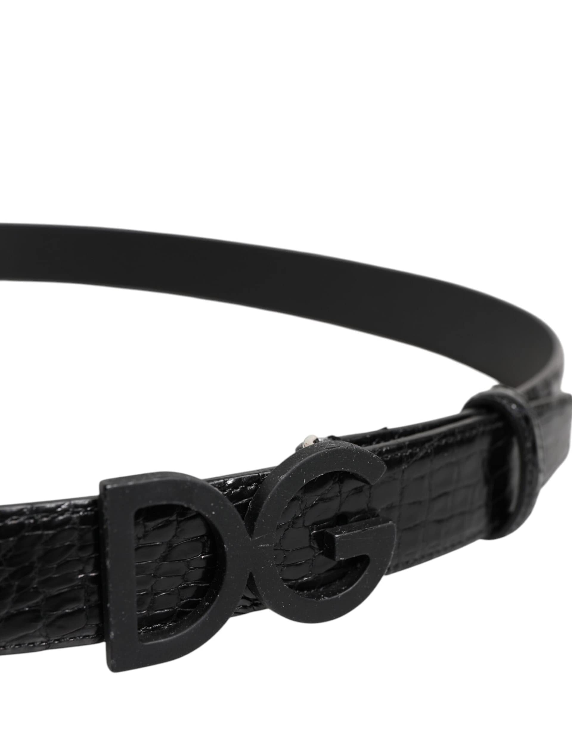 Dolce & Gabbana Black Leather Classic Metal DG Buckle Belt - Image 4