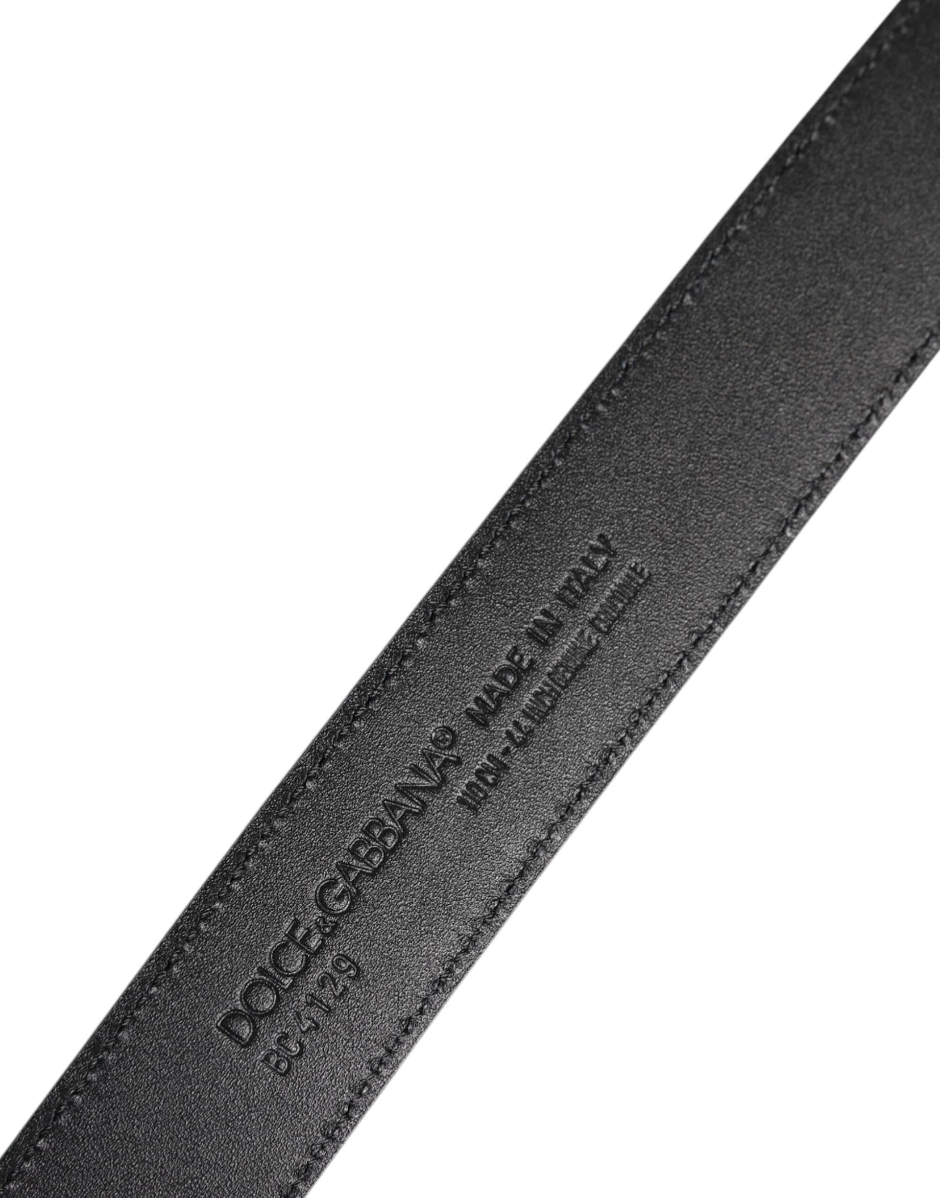 Dolce & Gabbana Black Leather Classic Metal DG Buckle Belt - Image 5