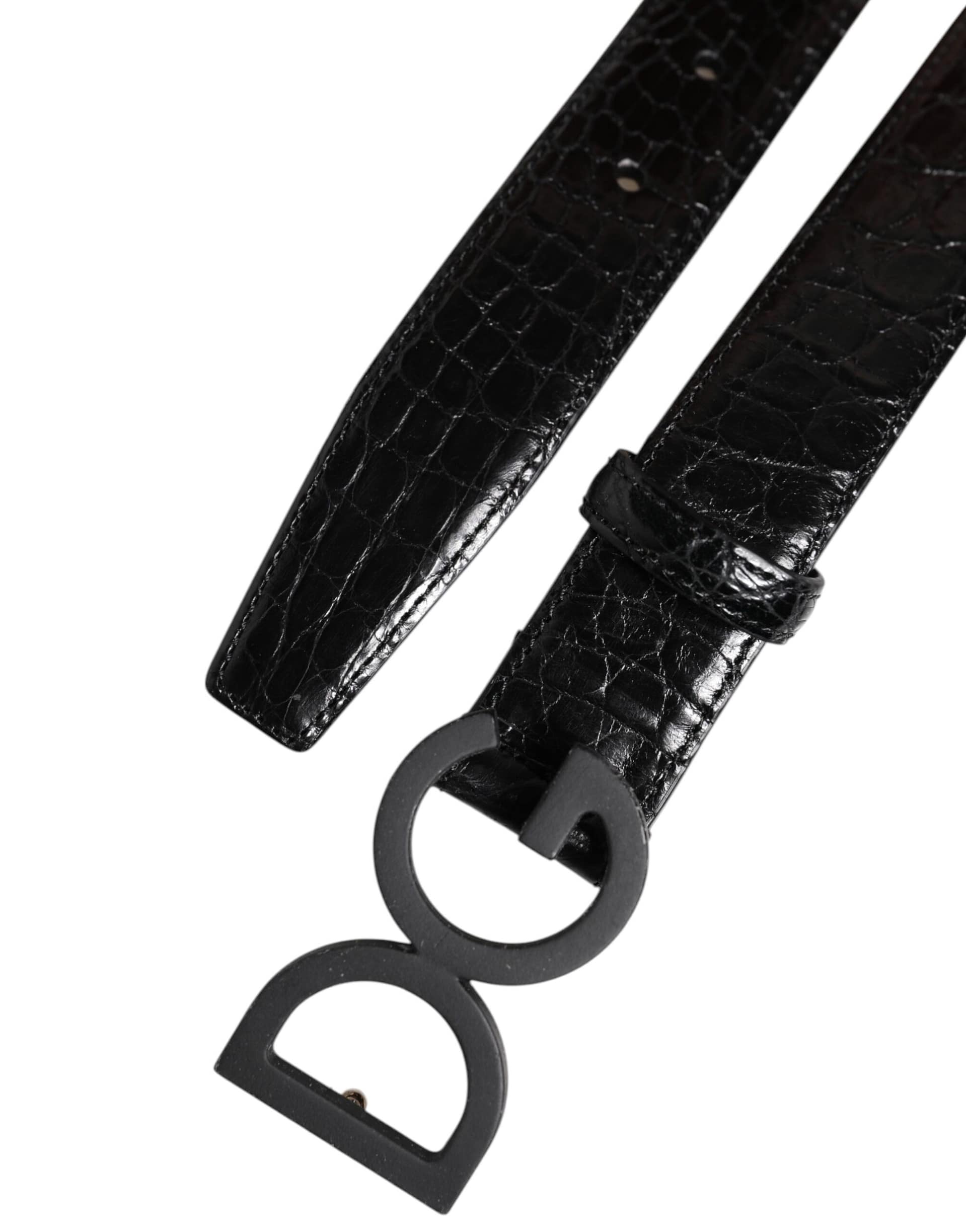 Dolce & Gabbana Black Leather Classic Metal DG Buckle Belt - Image 6
