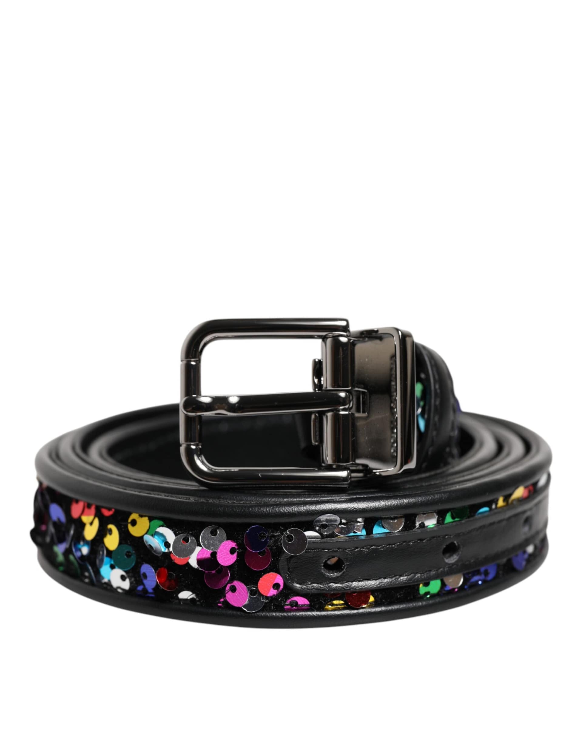 Dolce & Gabbana Black Sequin Embellished Metal Buckle Belt - Image 2