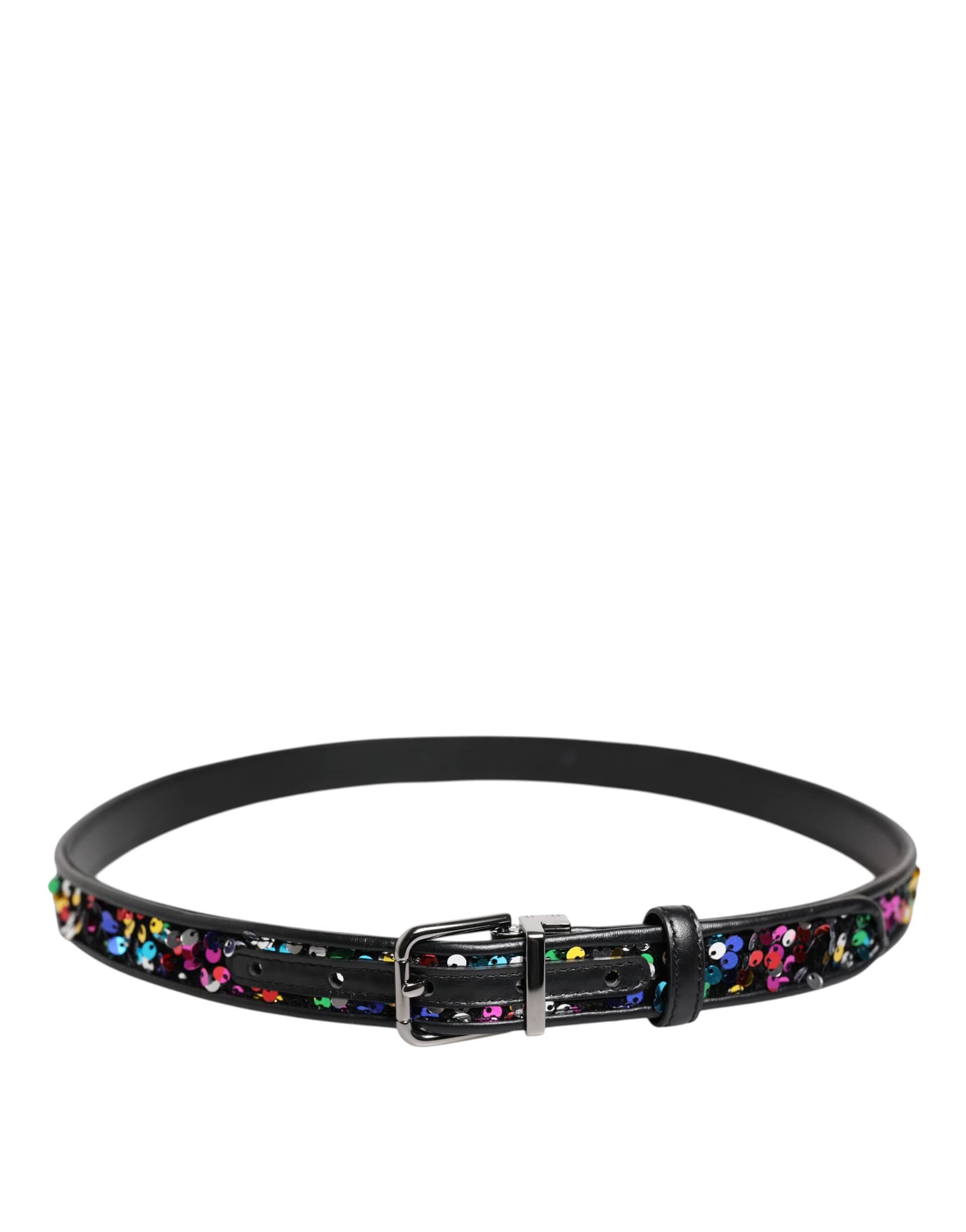 Dolce & Gabbana Black Sequin Embellished Metal Buckle Belt - Image 3
