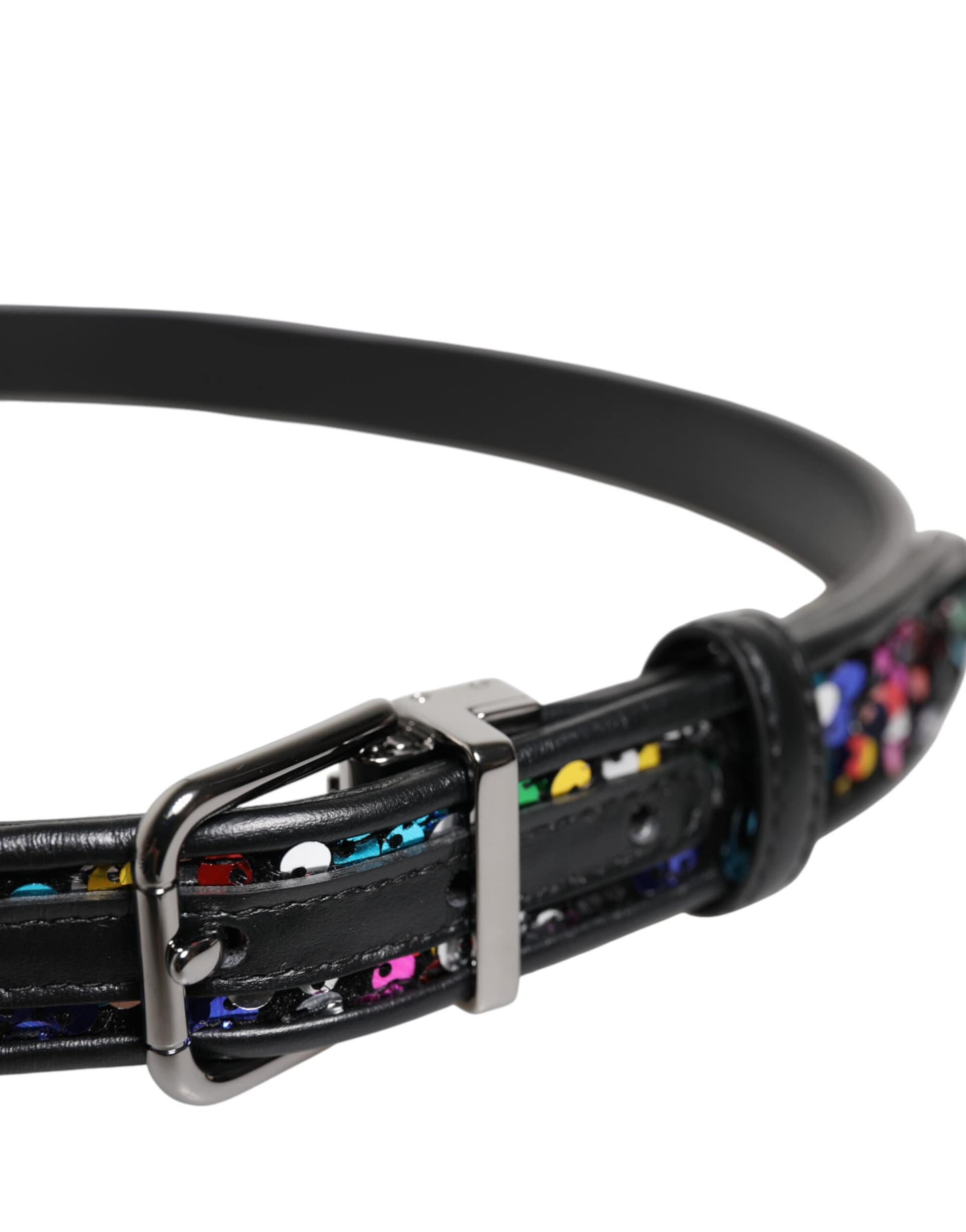 Dolce & Gabbana Black Sequin Embellished Metal Buckle Belt - Image 4