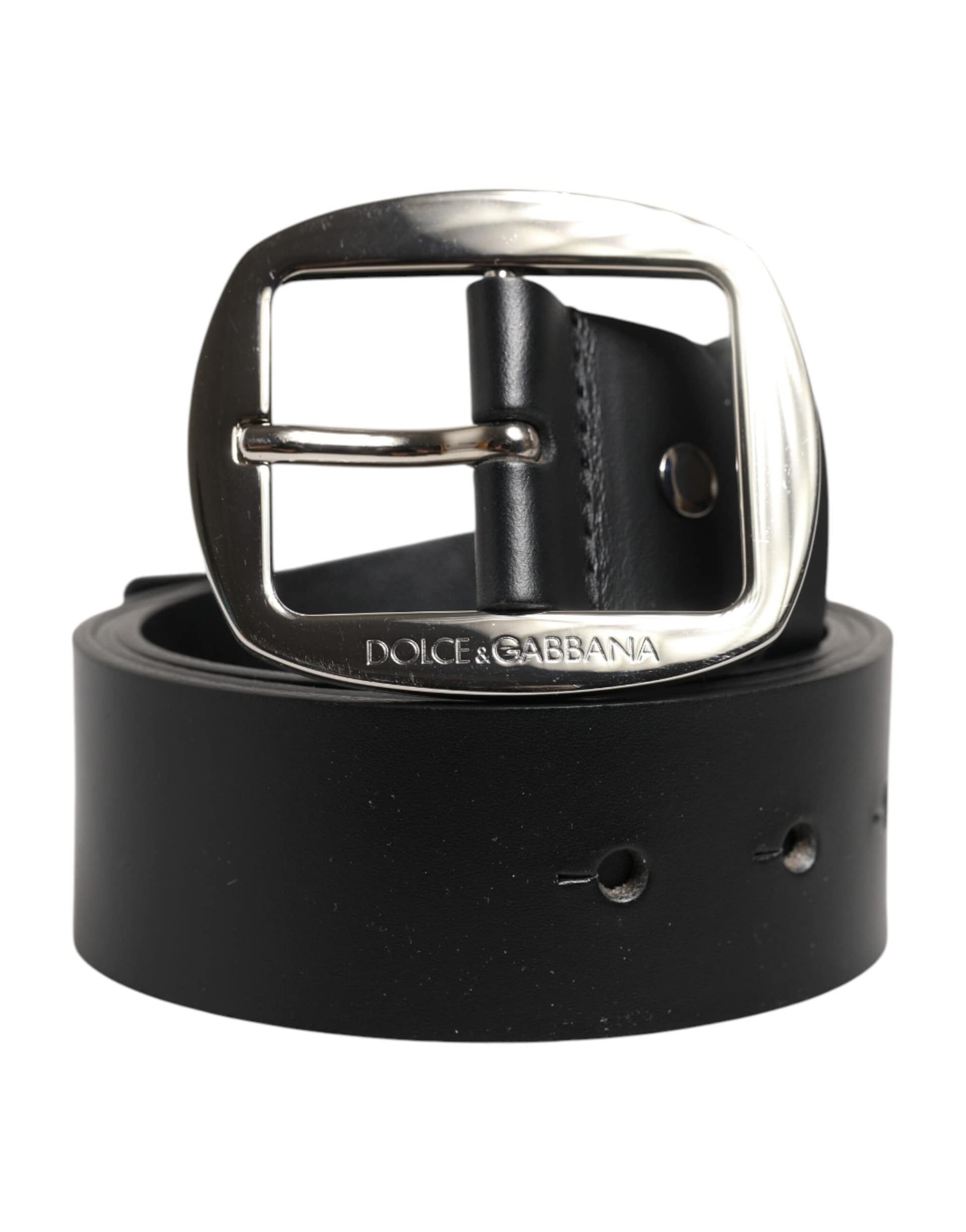 Dolce & Gabbana Black Leather Classic Metal Buckle Belt - Image 2