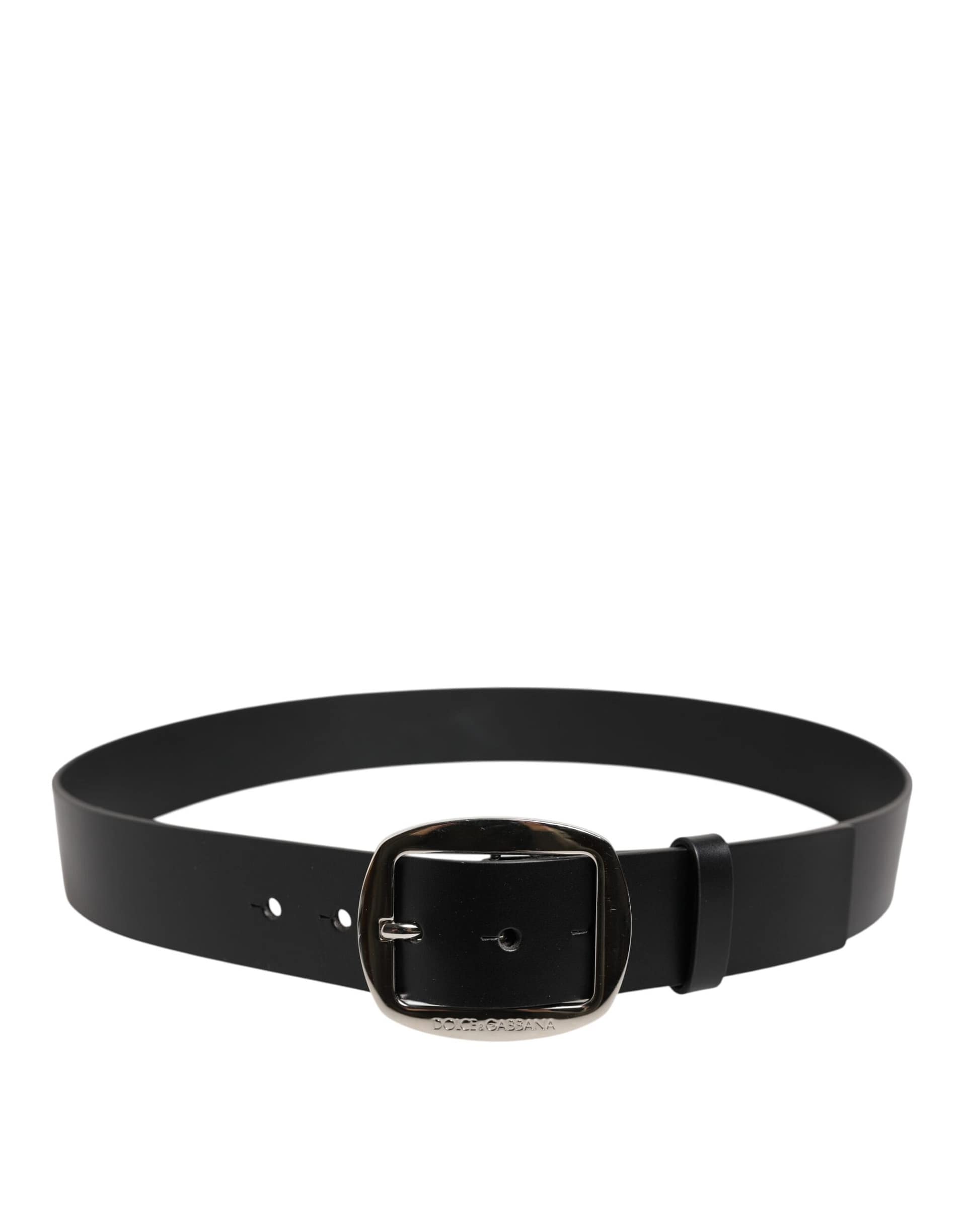 Dolce & Gabbana Black Leather Classic Metal Buckle Belt - Image 3