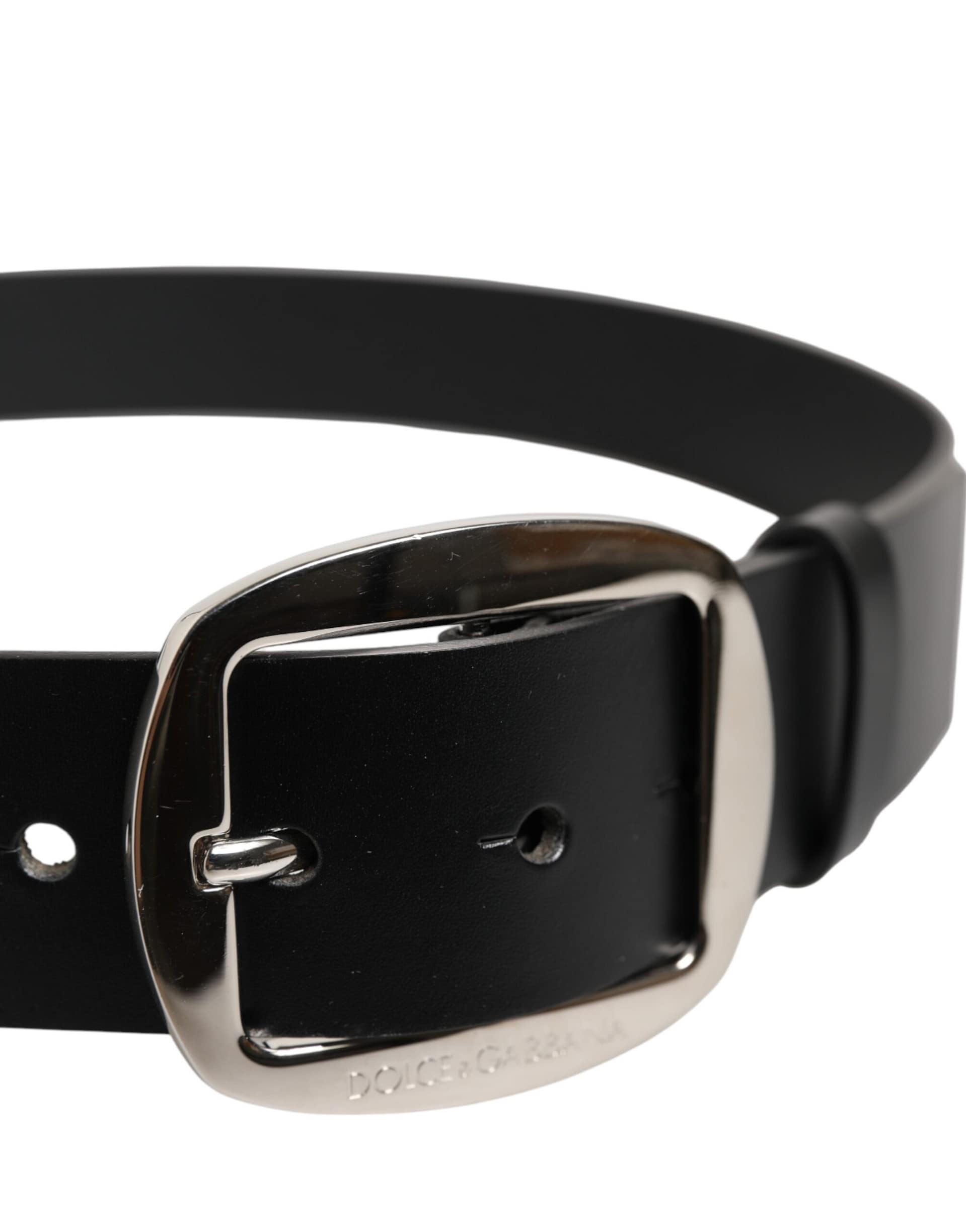 Dolce & Gabbana Black Leather Classic Metal Buckle Belt - Image 4