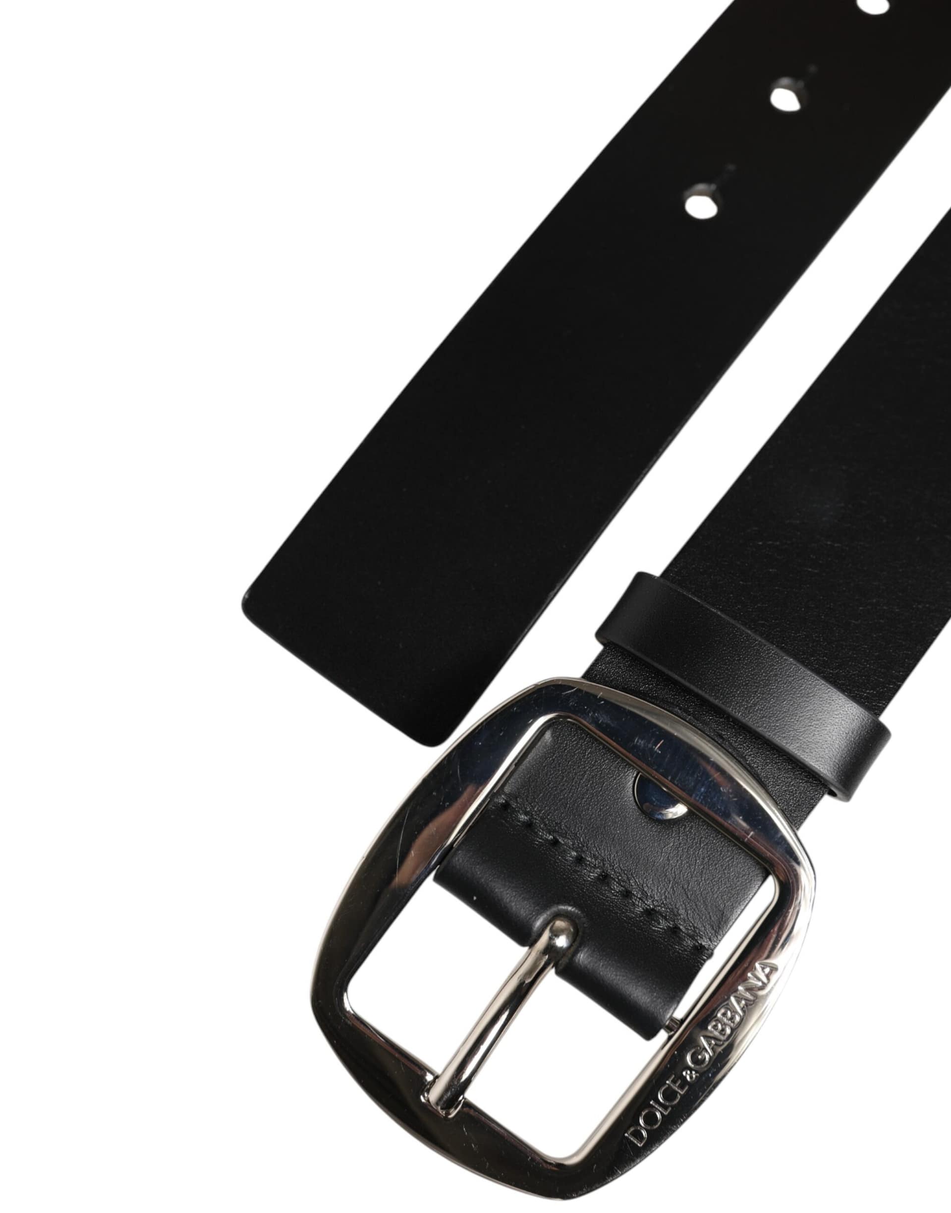 Dolce & Gabbana Black Leather Classic Metal Buckle Belt - Image 6