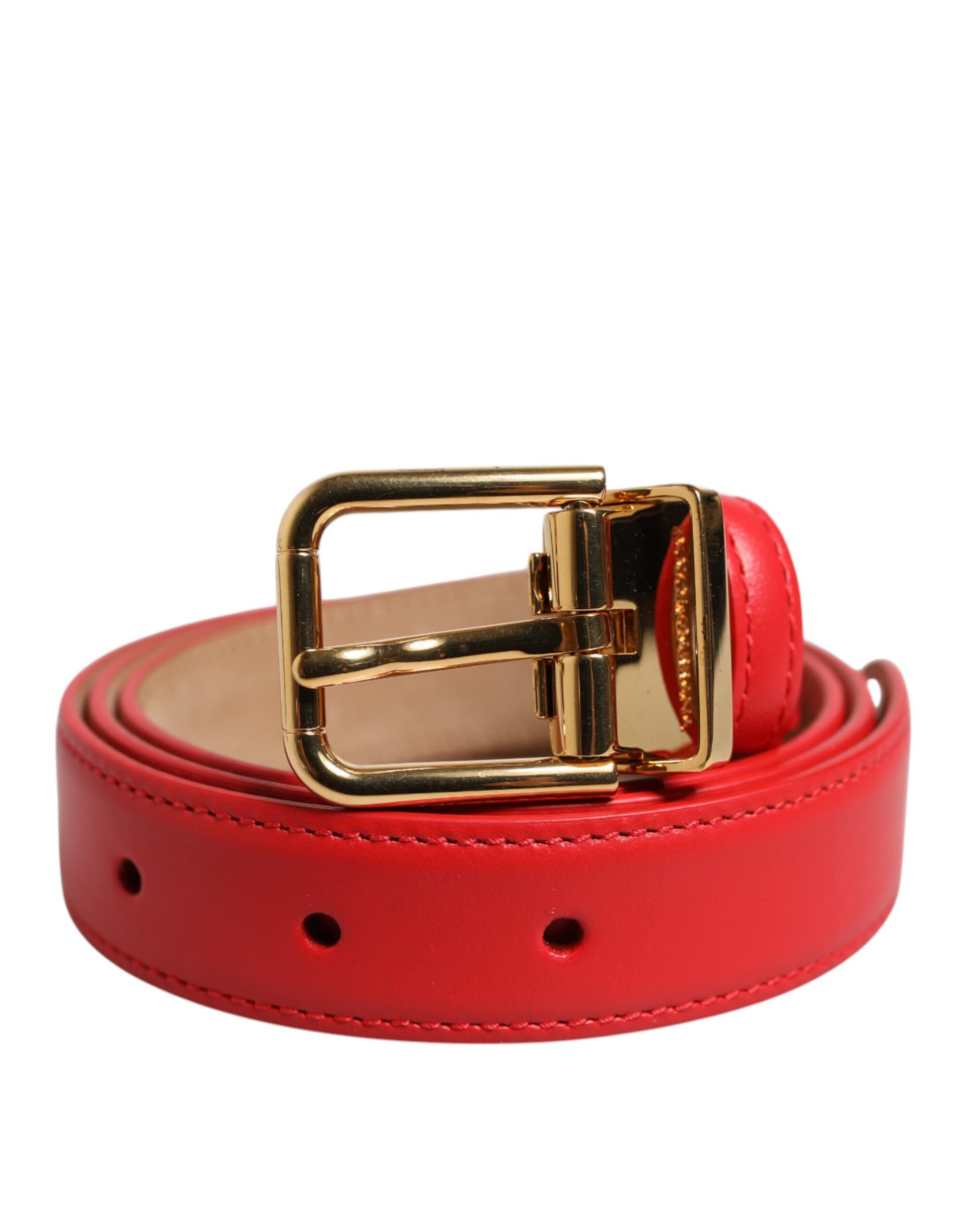 Dolce & Gabbana Red Leather Gold Metal Buckle Cintura Belt - Image 2