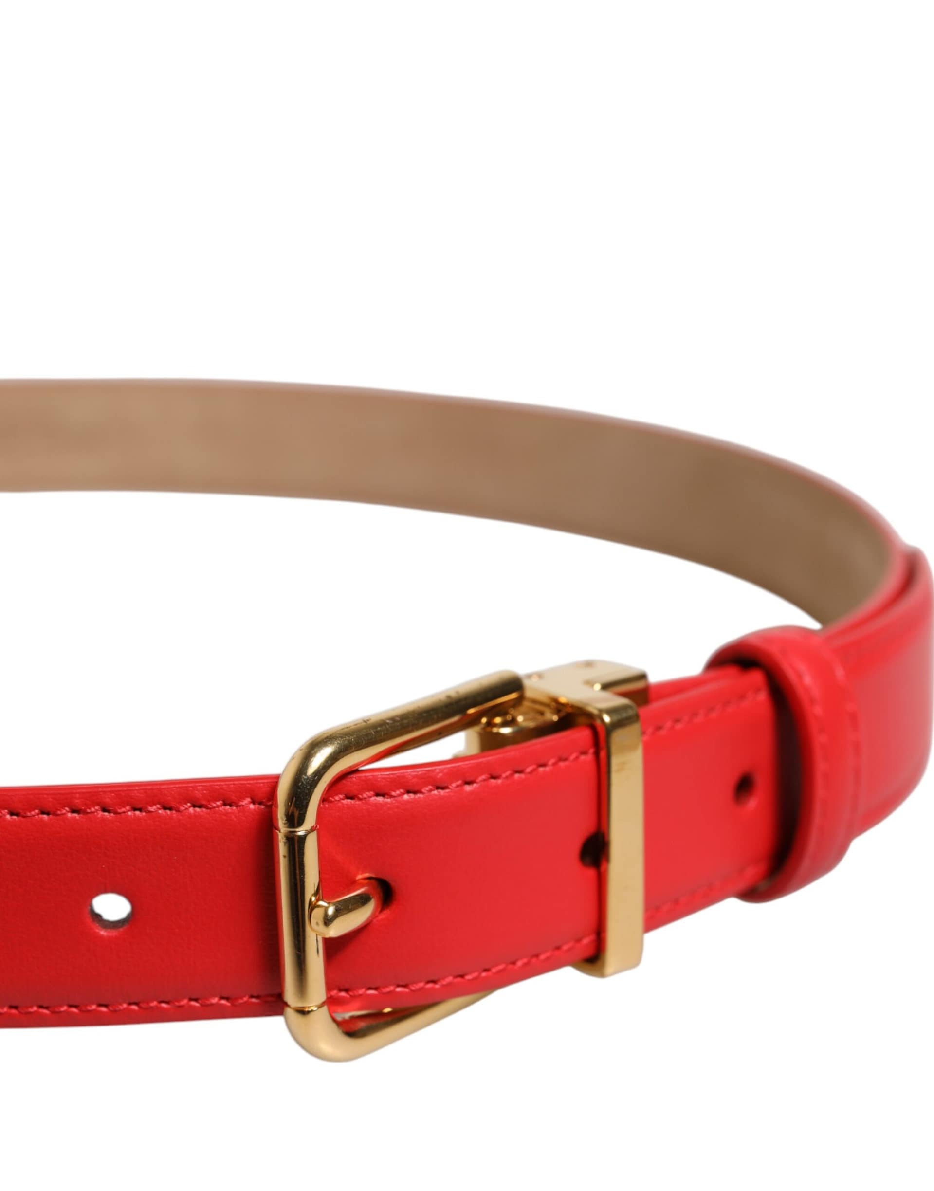 Dolce & Gabbana Red Leather Gold Metal Buckle Cintura Belt - Image 4