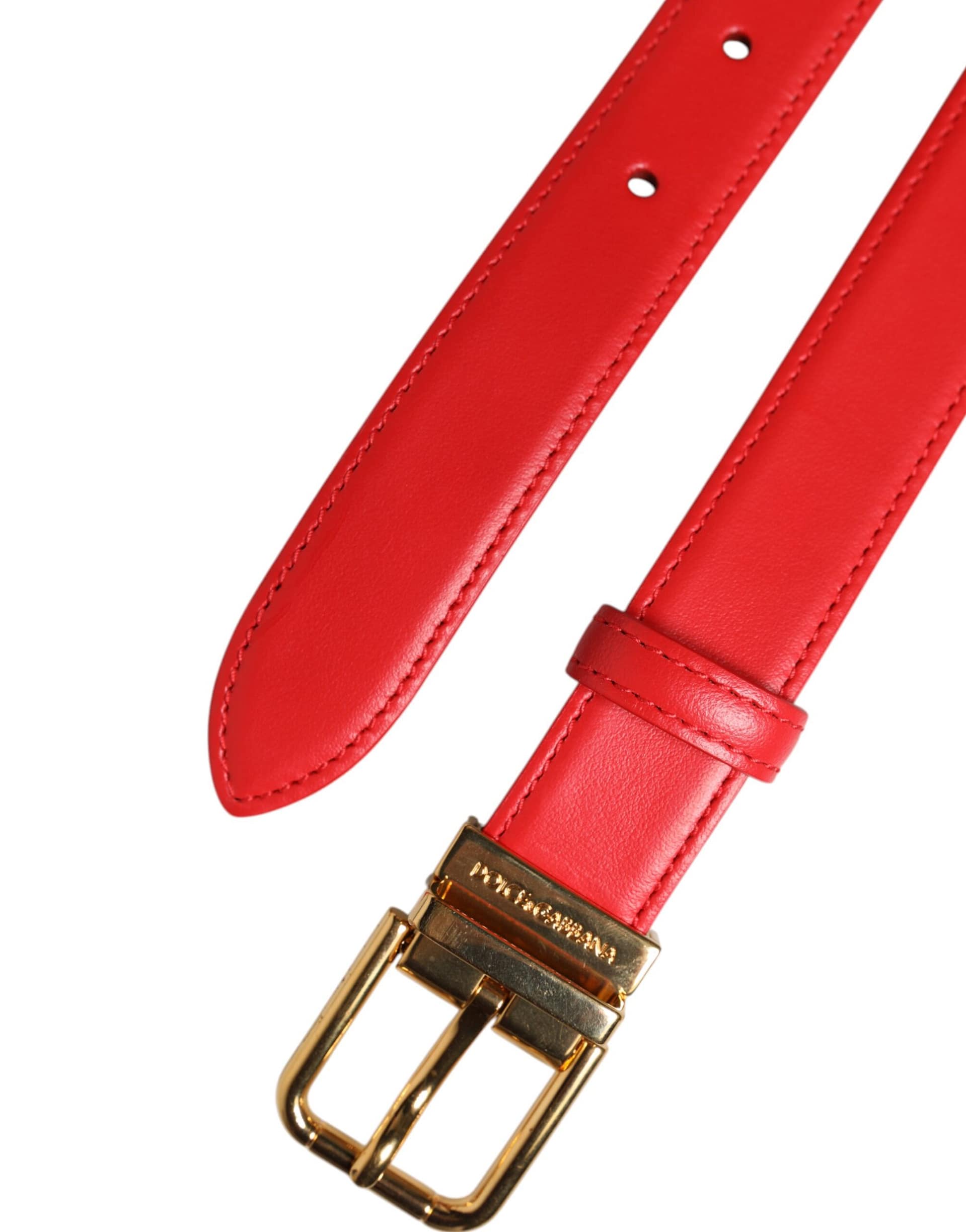 Dolce & Gabbana Red Leather Gold Metal Buckle Cintura Belt - Image 6
