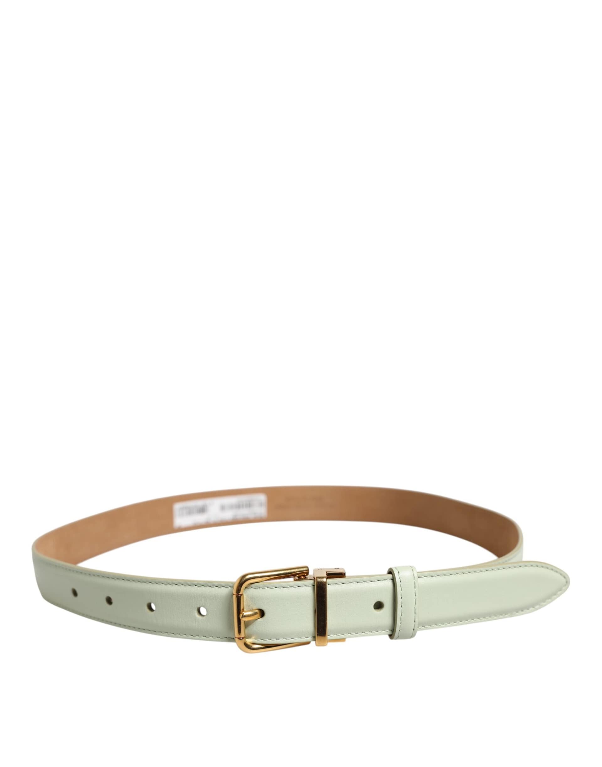 Dolce & Gabbana Light Green Leather Gold Metal Buckle Belt - Image 3