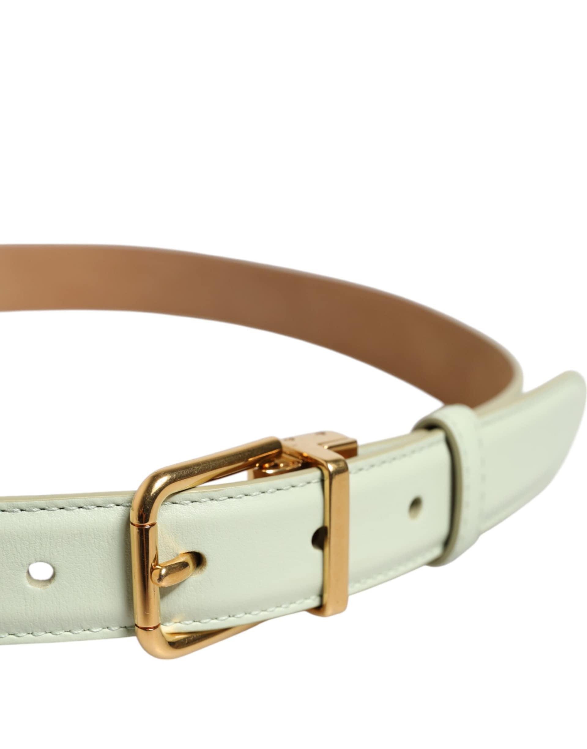 Dolce & Gabbana Light Green Leather Gold Metal Buckle Belt - Image 4