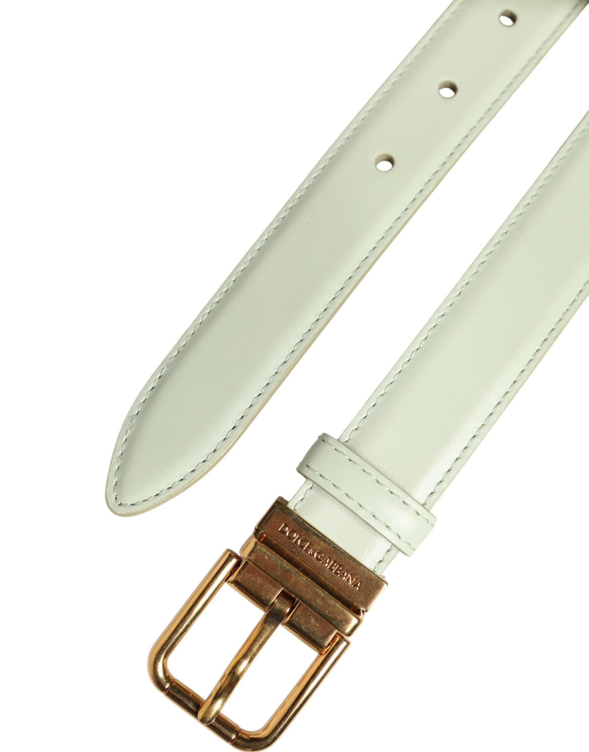 Dolce & Gabbana Light Green Leather Gold Metal Buckle Belt - Image 5