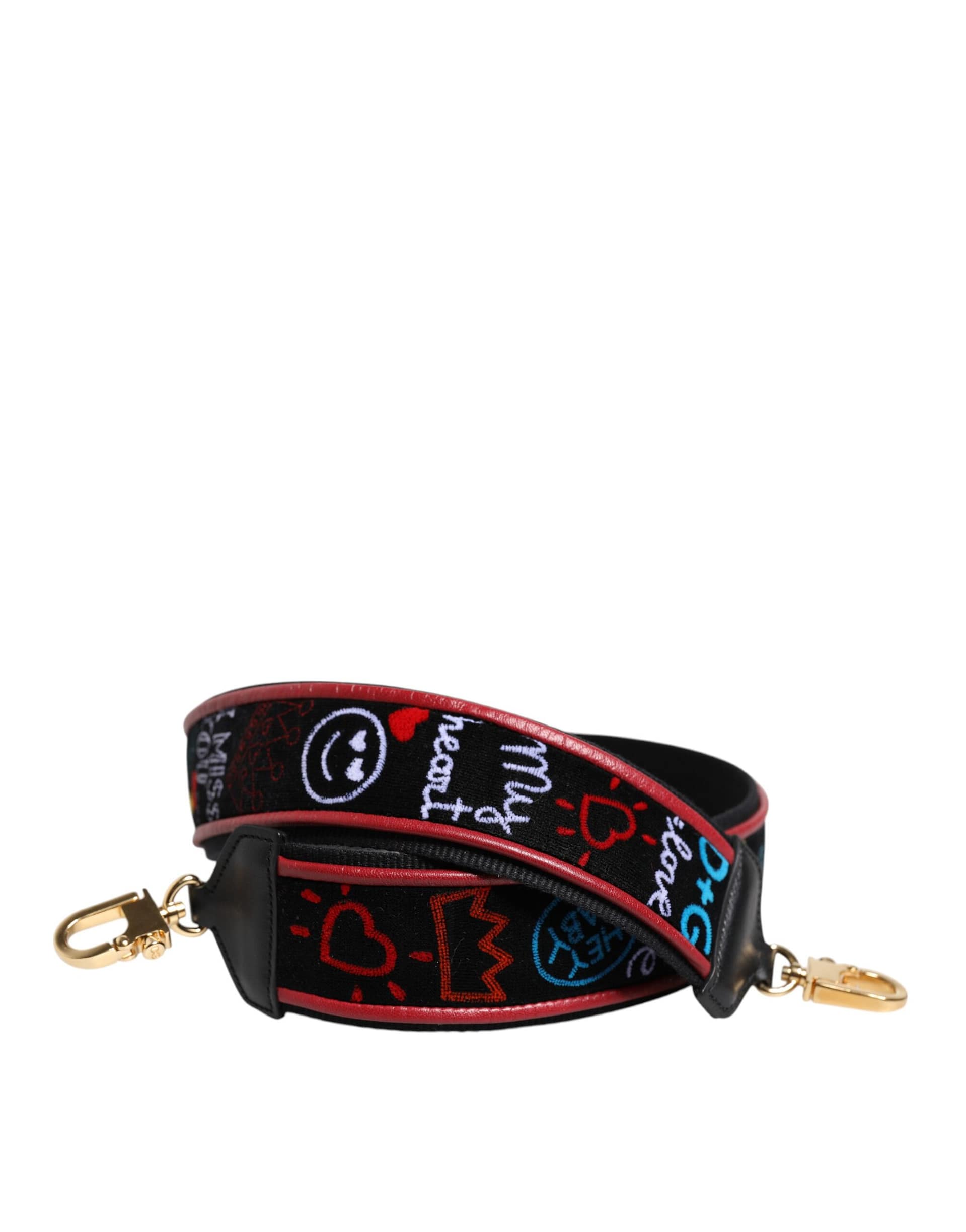 Dolce & Gabbana Black Cotton Printed Women Bag Accessory Shoulder Strap - Image 2