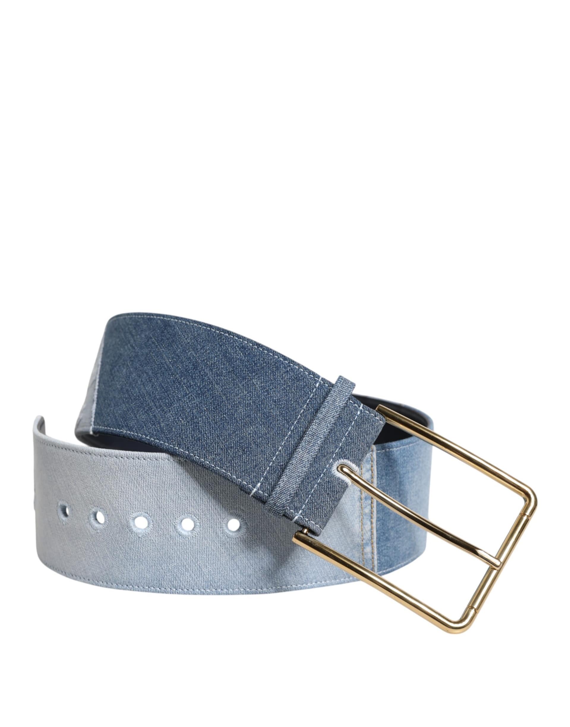 Dolce & Gabbana Two Tone Blue Denim Gold Metal Buckle Belt - Image 2