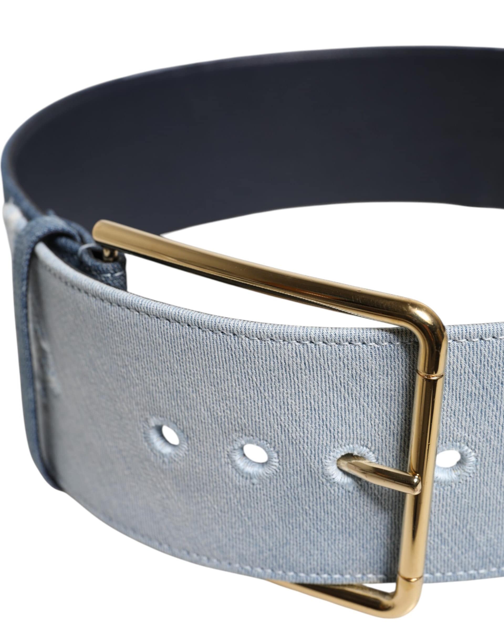 Dolce & Gabbana Two Tone Blue Denim Gold Metal Buckle Belt - Image 4