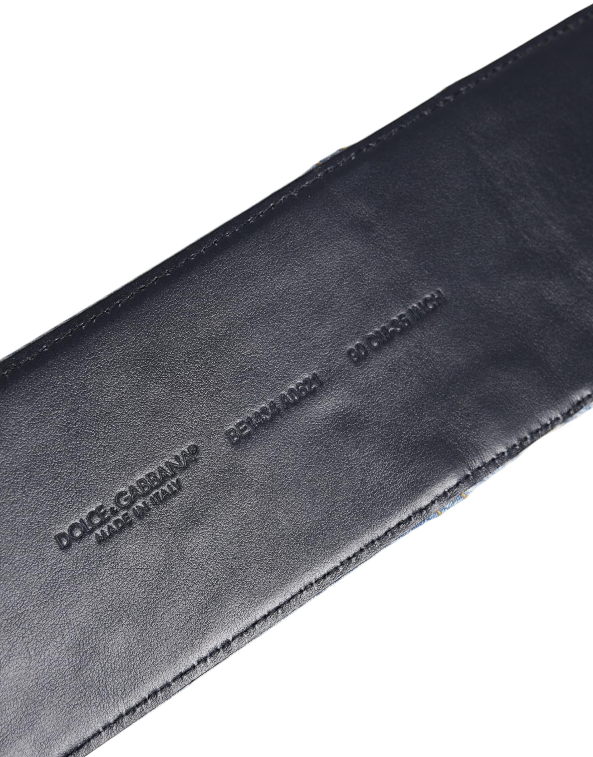 Dolce & Gabbana Two Tone Blue Denim Gold Metal Buckle Belt - Image 5