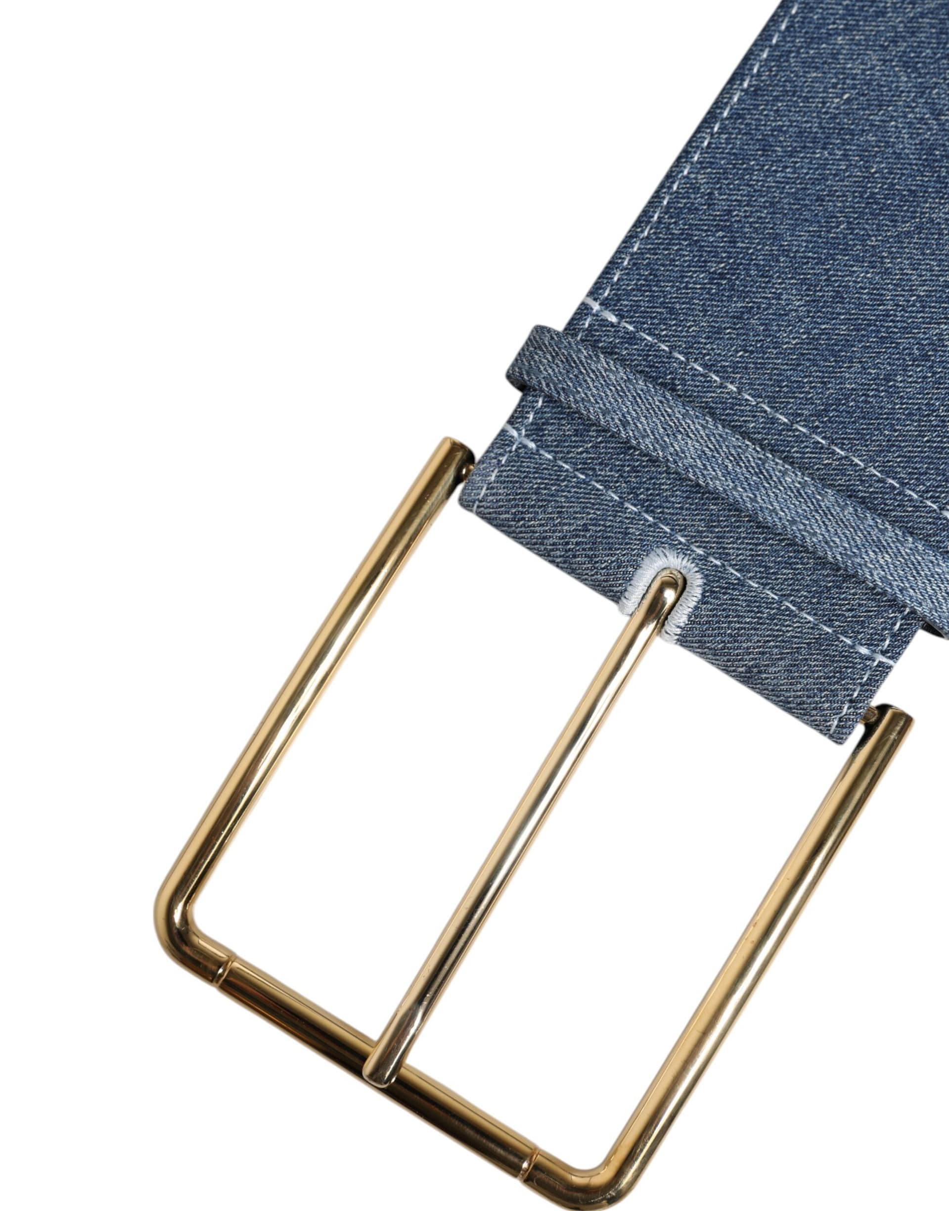 Dolce & Gabbana Two Tone Blue Denim Gold Metal Buckle Belt - Image 6