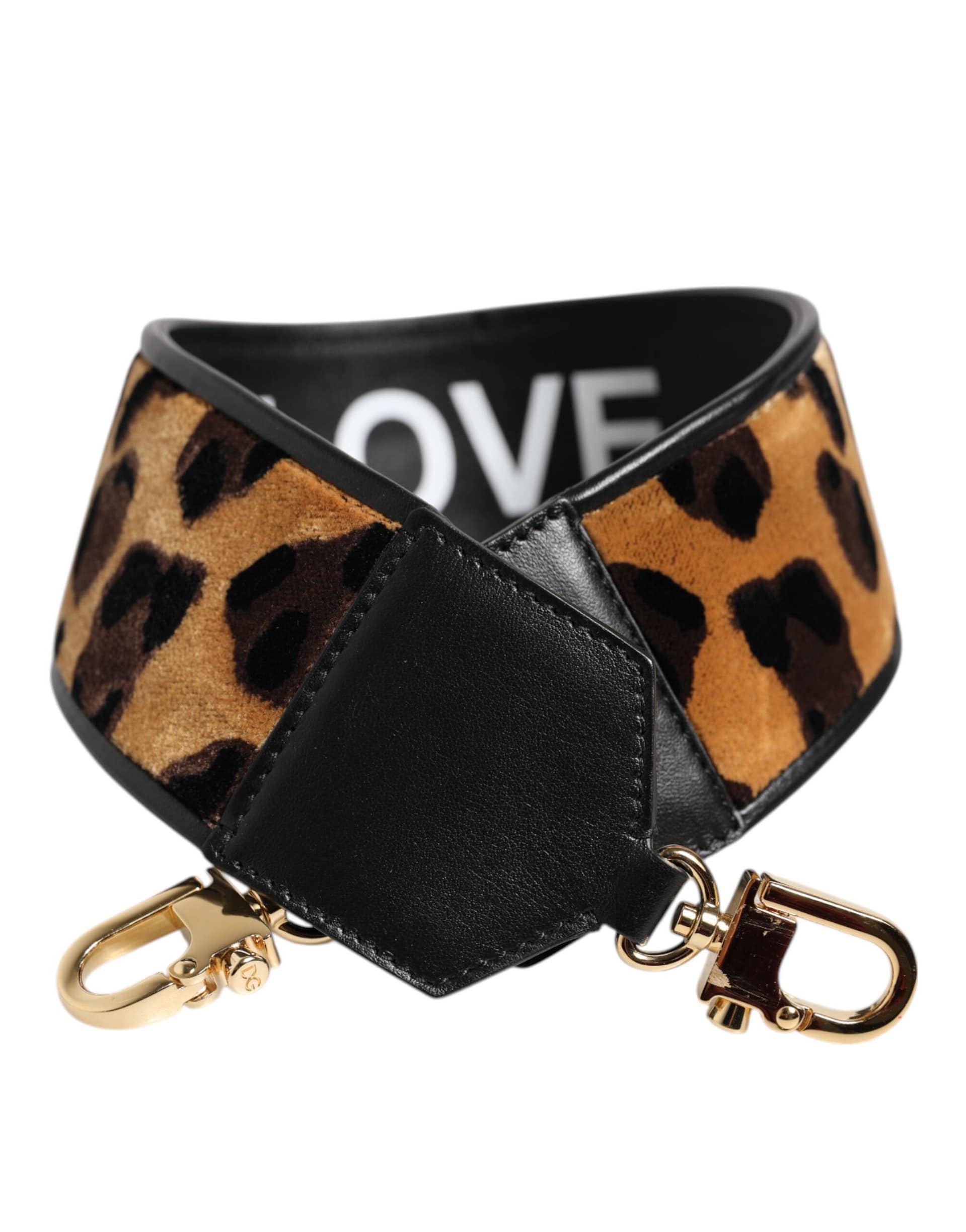 Dolce & Gabbana Black Leopard Print Reversible Bag Shoulder Strap - Image 2