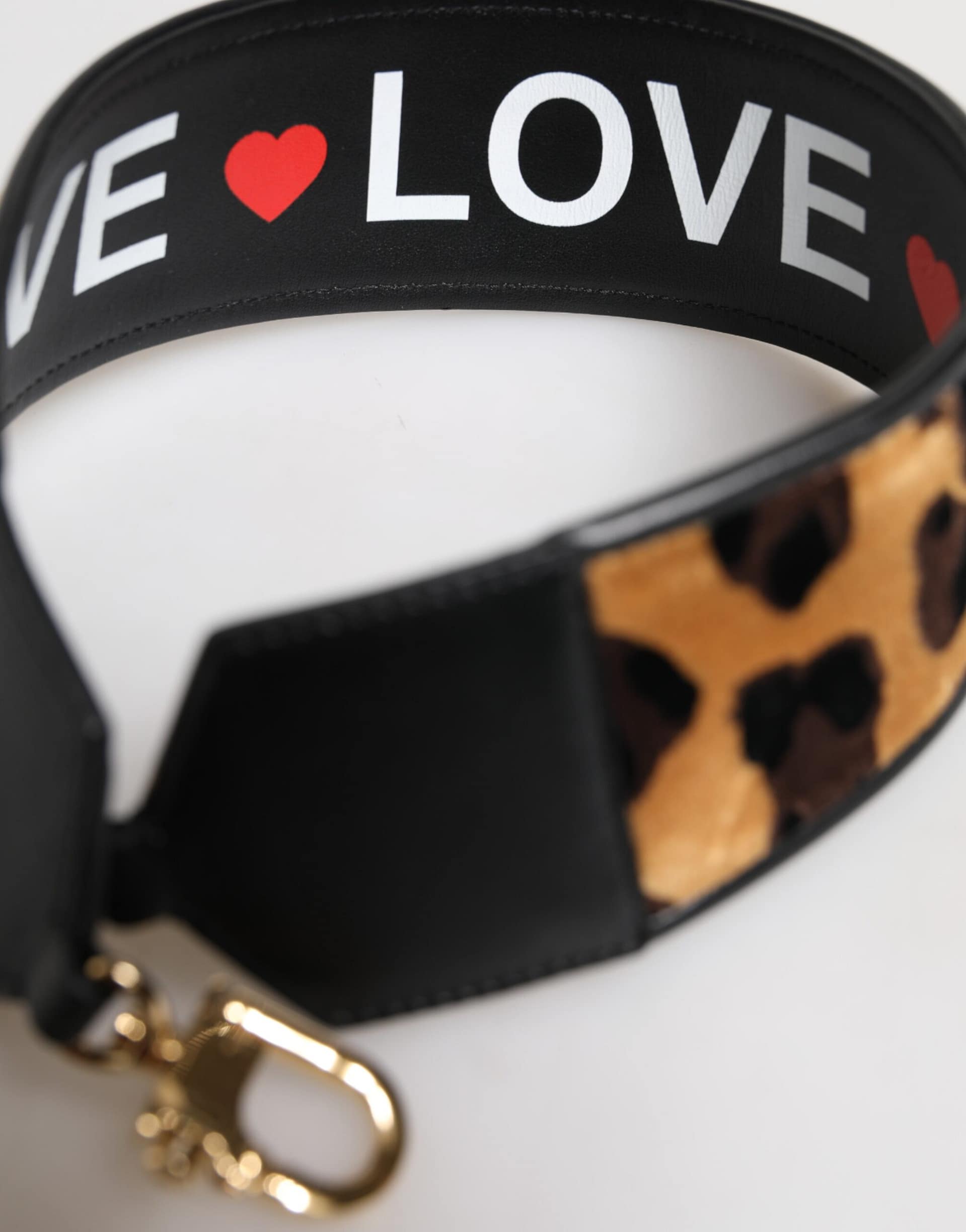 Dolce & Gabbana Black Leopard Print Reversible Bag Shoulder Strap - Image 3