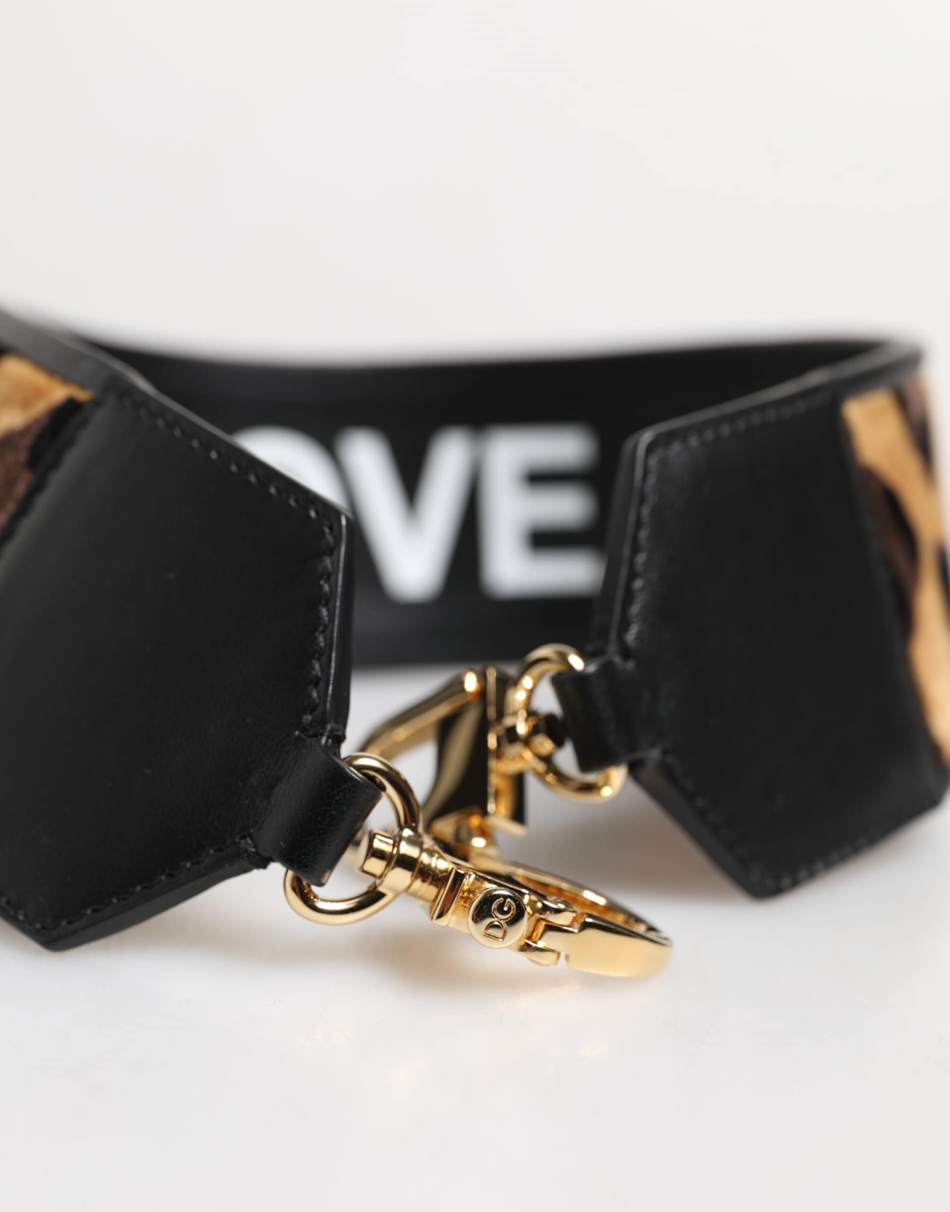 Dolce & Gabbana Black Leopard Print Reversible Bag Shoulder Strap - Image 4