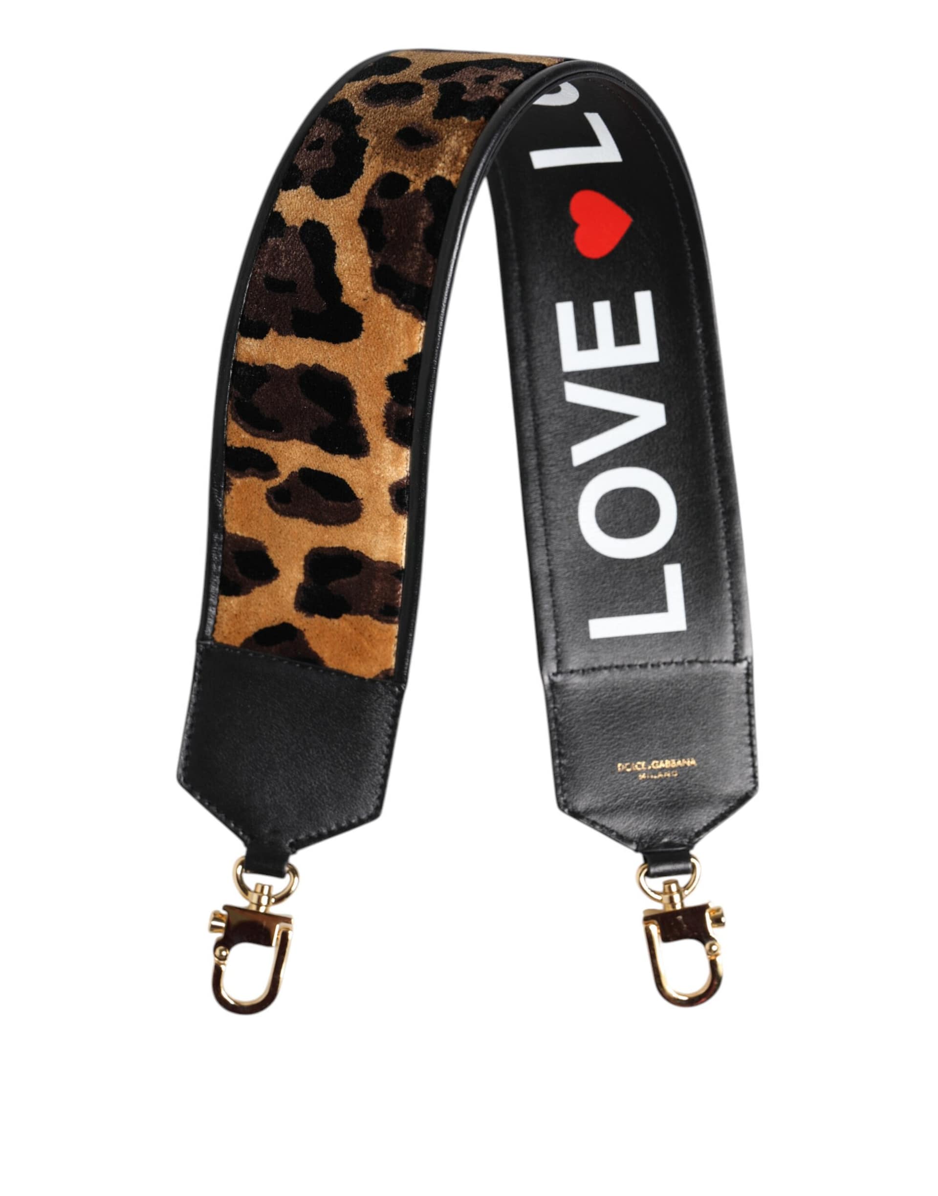 Dolce & Gabbana Black Leopard Print Reversible Bag Shoulder Strap - Image 6