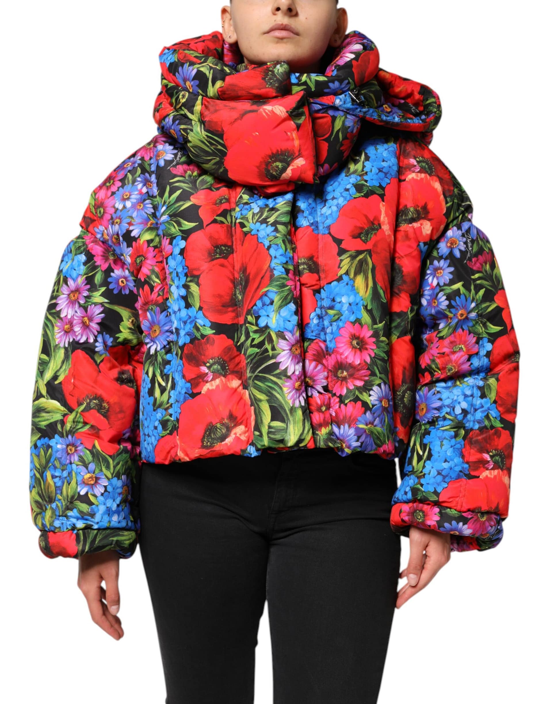 Dolce & Gabbana Multicolor Floral Hooded Puffer Coat Jacket - Image 2