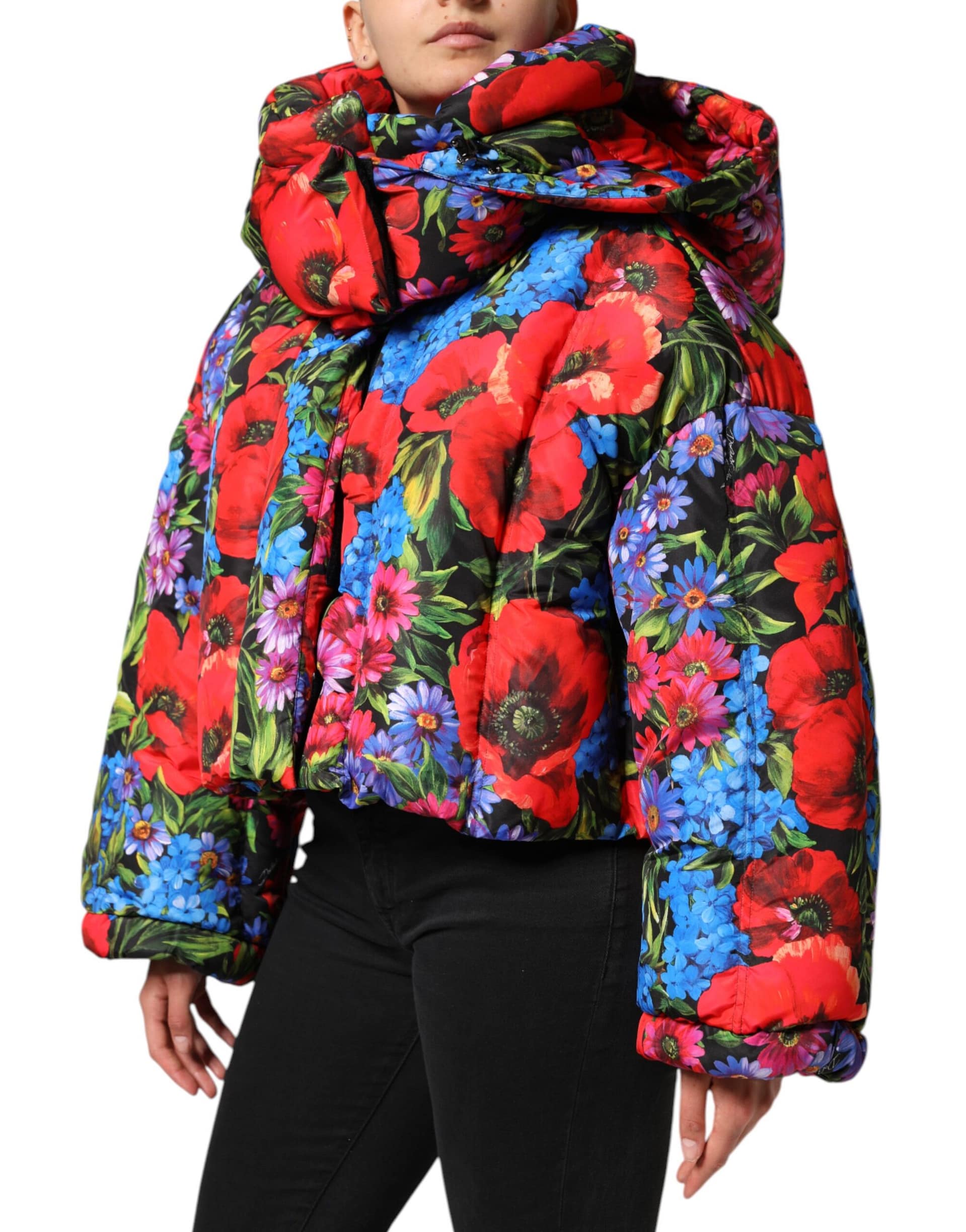 Dolce & Gabbana Multicolor Floral Hooded Puffer Coat Jacket - Image 3