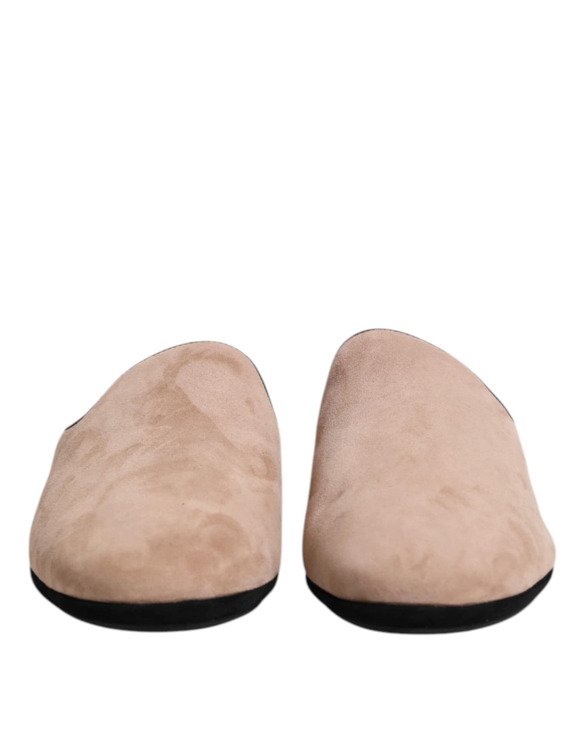 Dolce & Gabbana Beige Capra Suede Slides Flat Slipper Shoes - Image 2