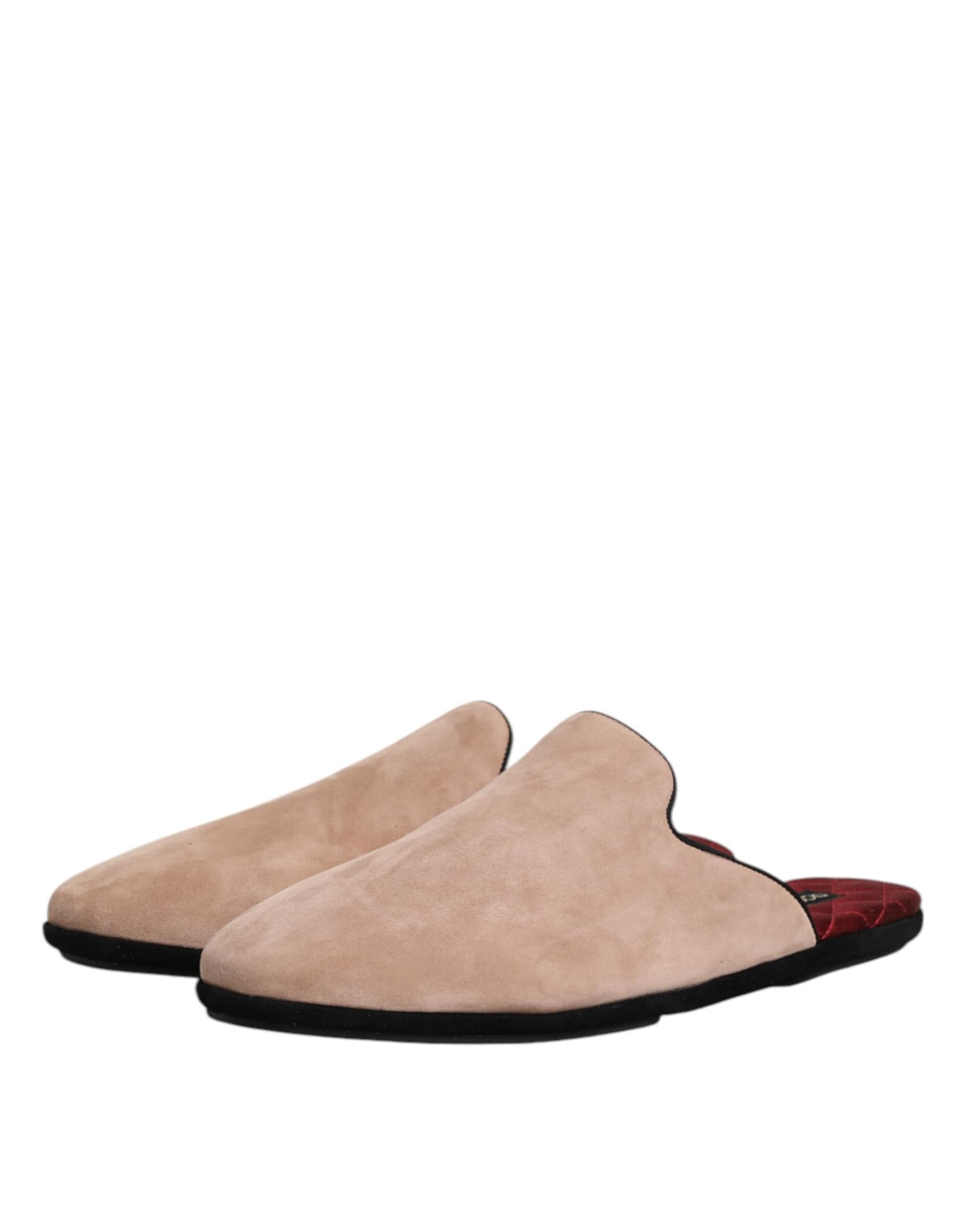 Dolce & Gabbana Beige Capra Suede Slides Flat Slipper Shoes - Image 4