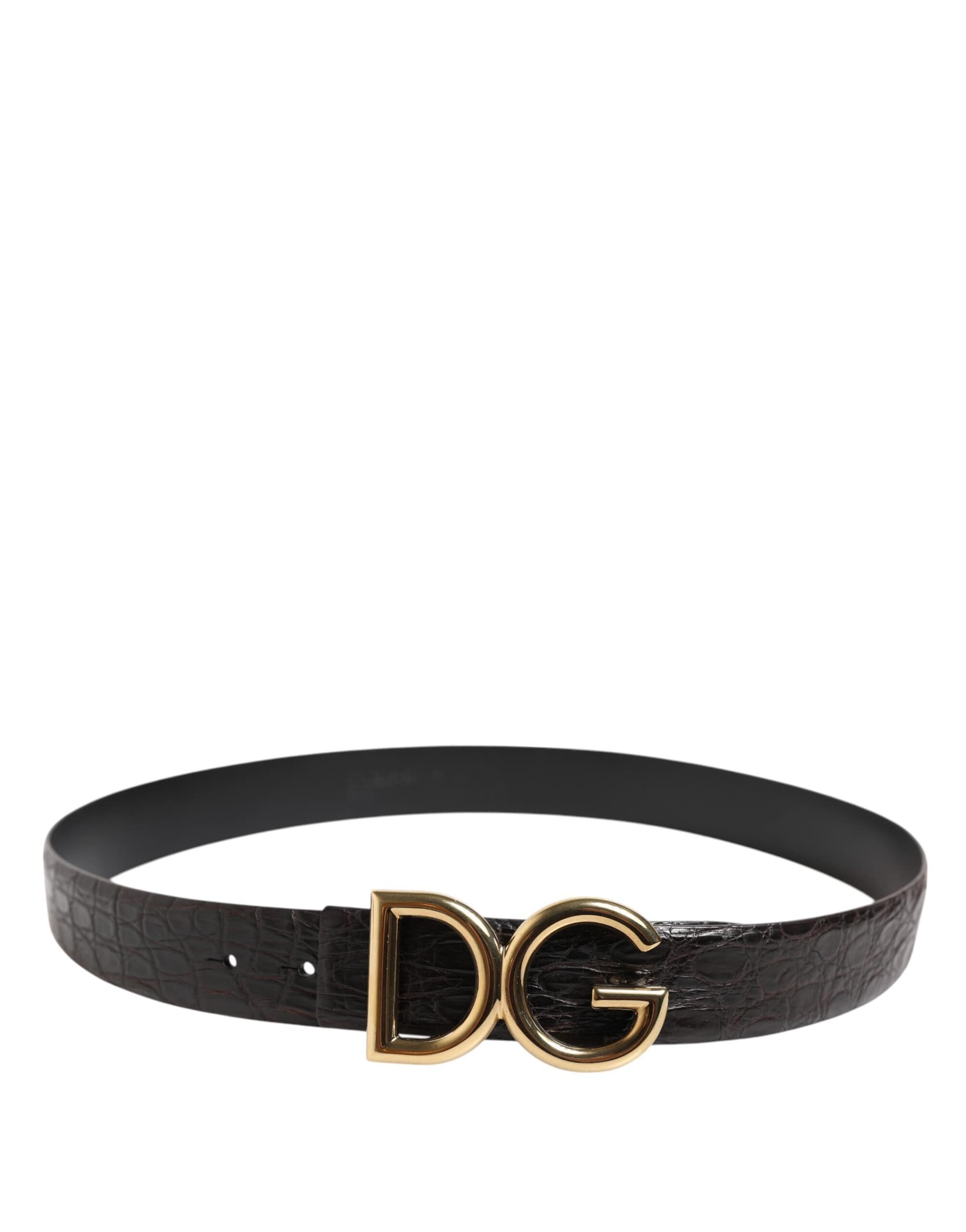 Dolce & Gabbana Black Exotic Leather DG Logo Buckle Belt - Image 3