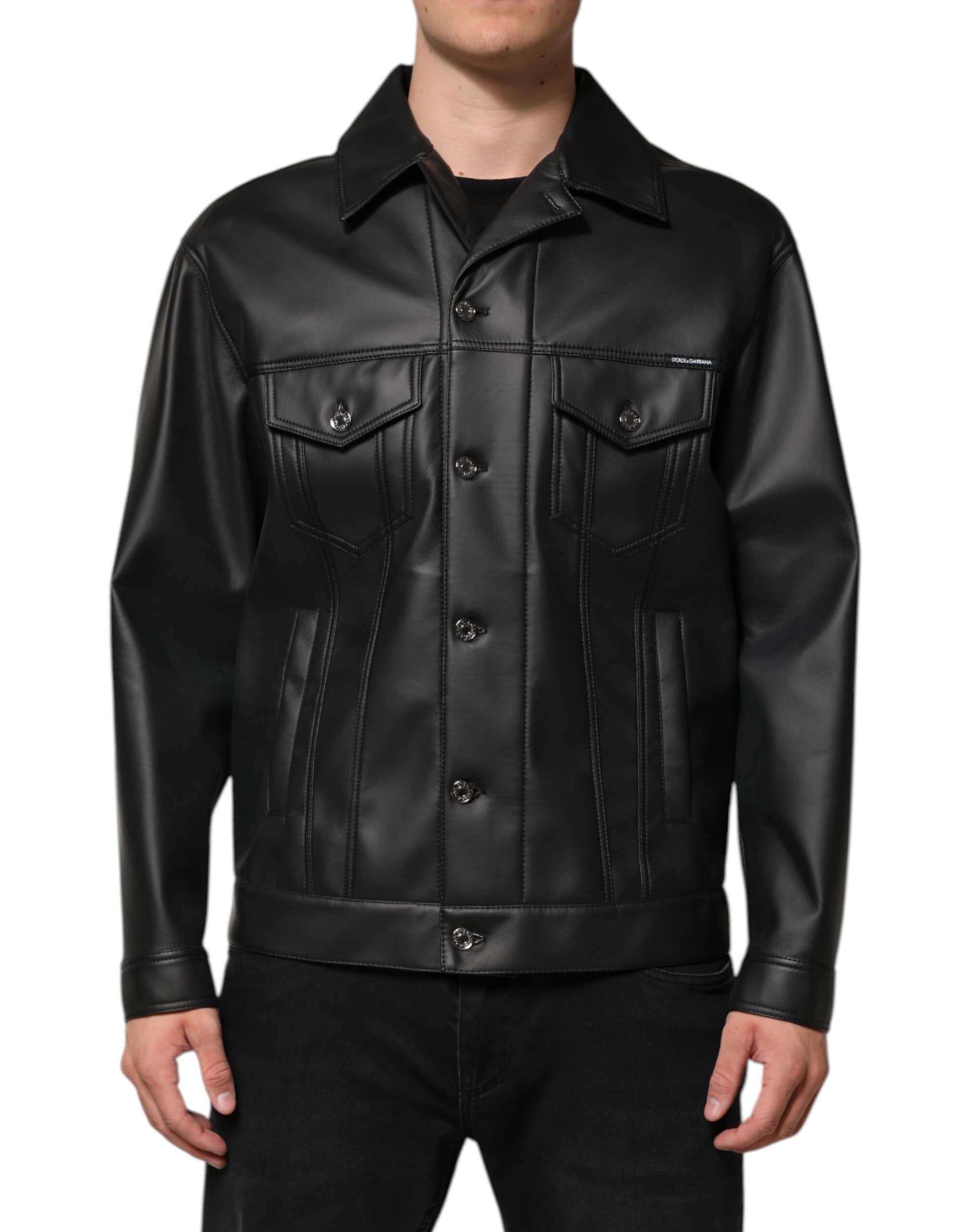 Dolce & Gabbana Black Polyester Button Down Biker Jacket - Image 2