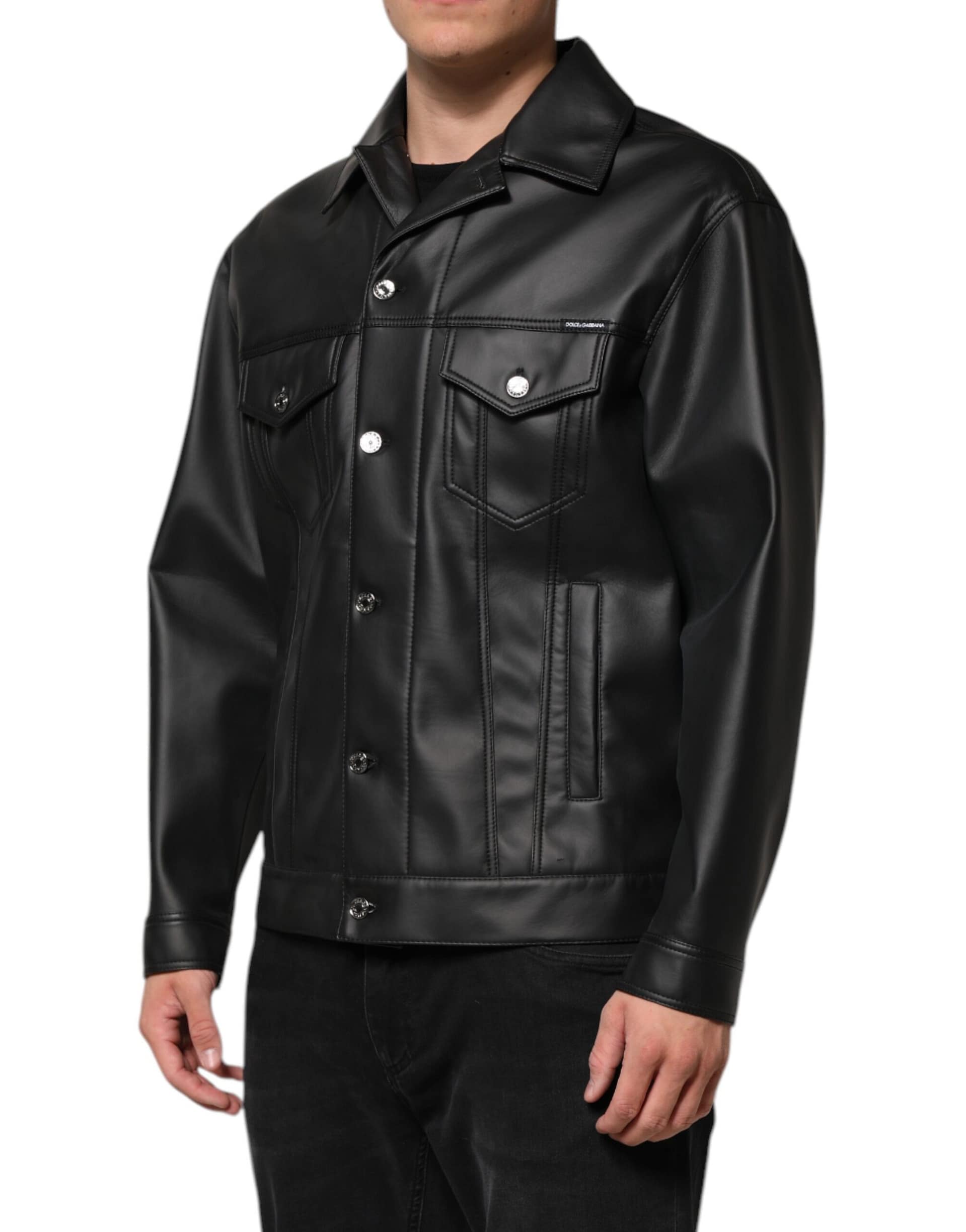 Dolce & Gabbana Black Polyester Button Down Biker Jacket - Image 3