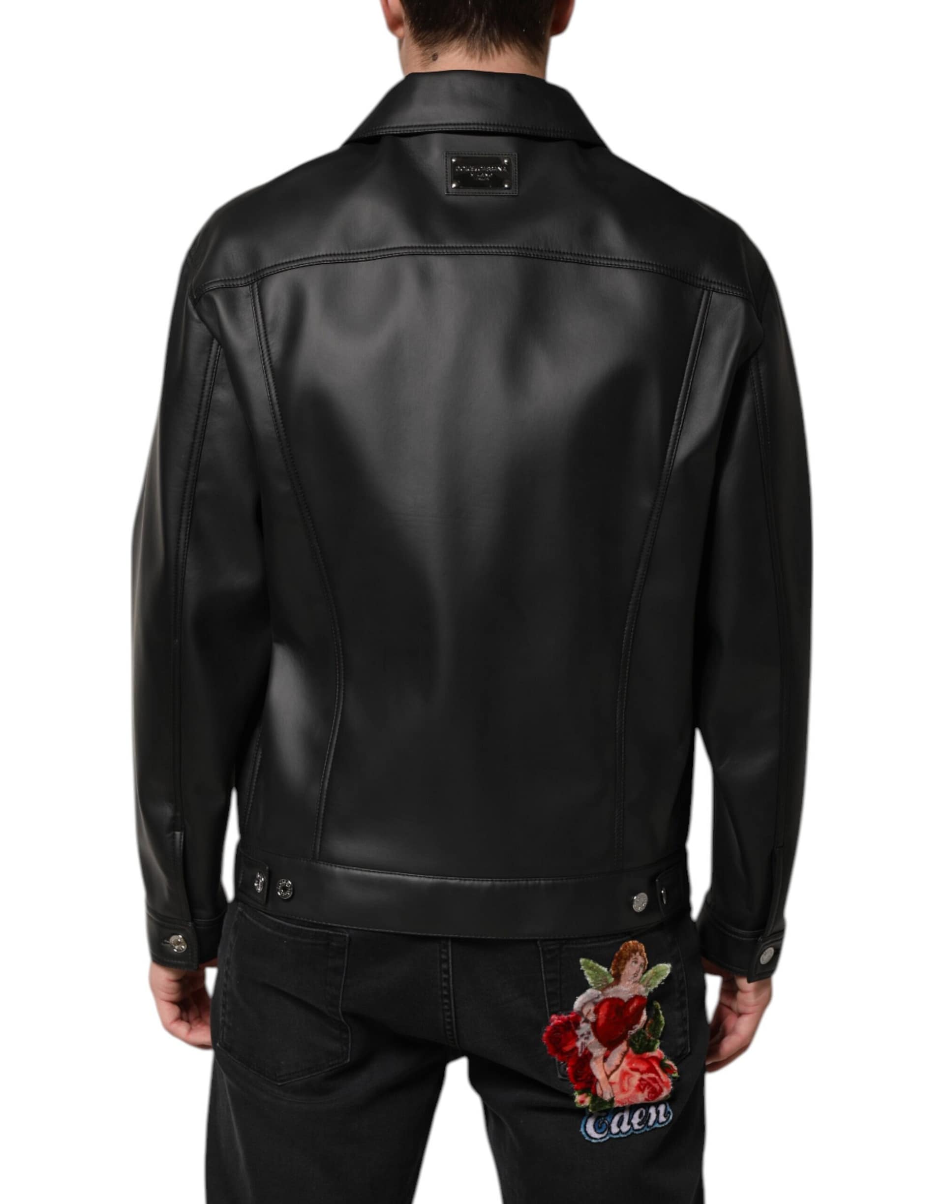 Dolce & Gabbana Black Polyester Button Down Biker Jacket - Image 4