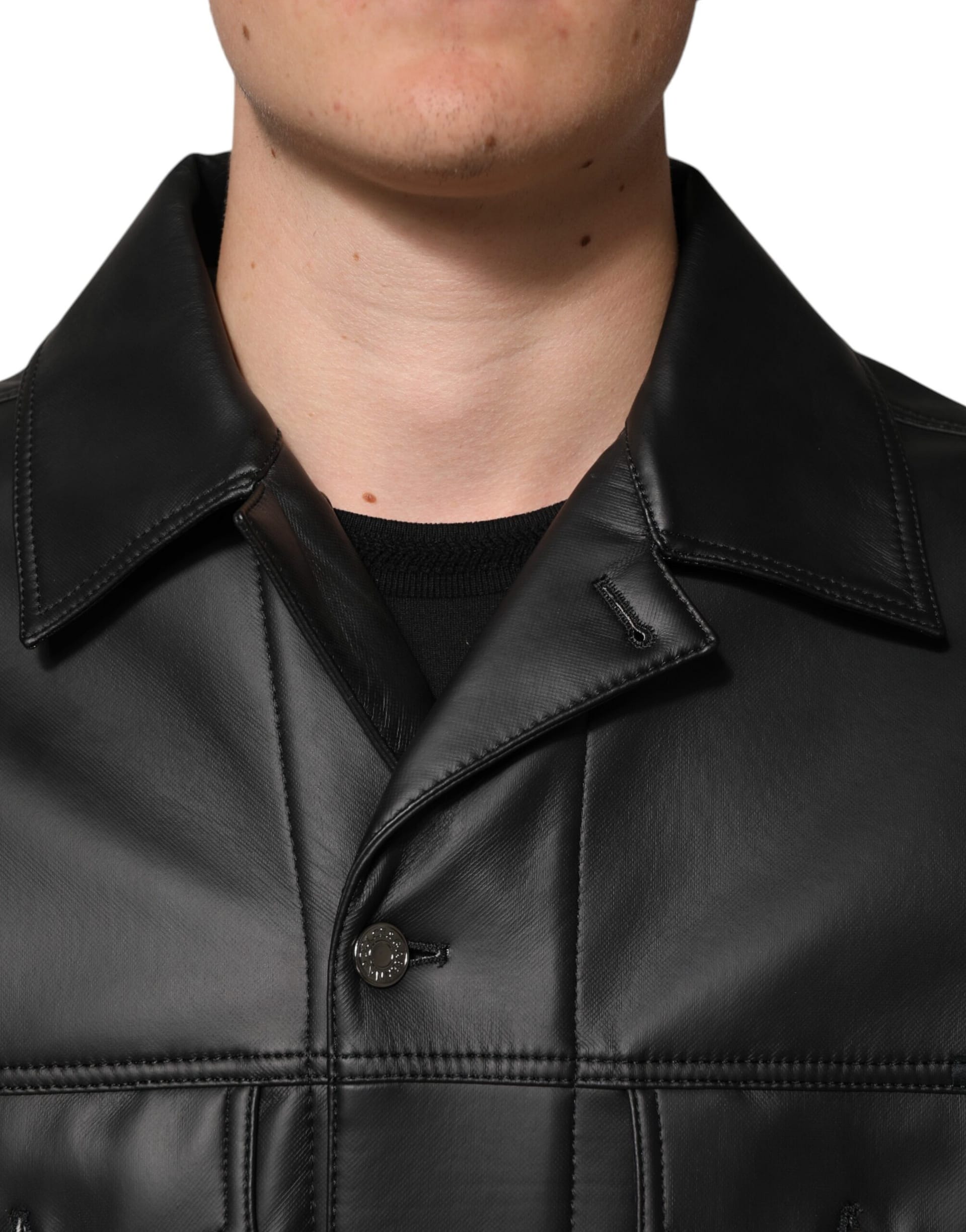 Dolce & Gabbana Black Polyester Button Down Biker Jacket - Image 5