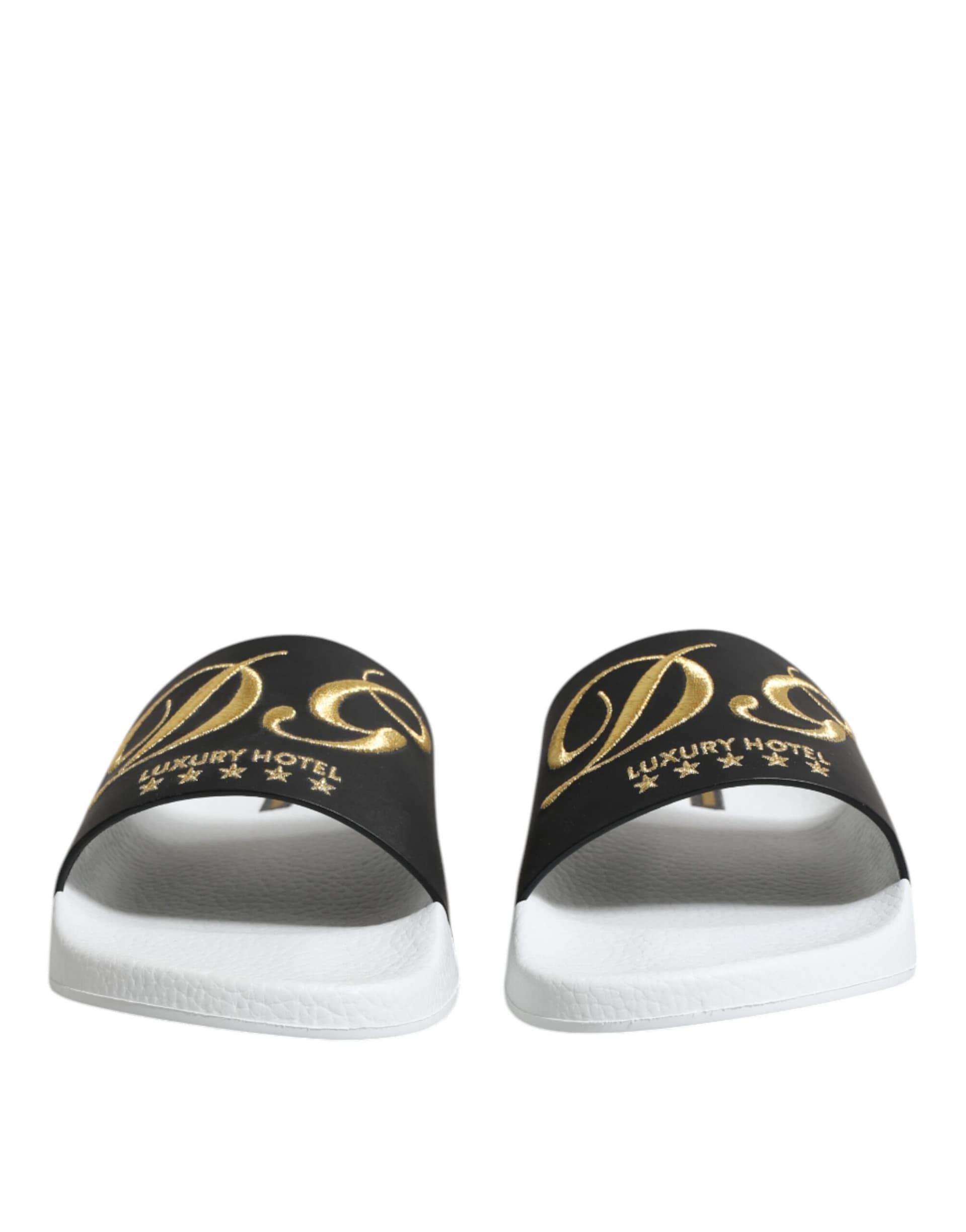 Dolce & Gabbana White Black Leather Sandals Beachwear Shoes - Image 2
