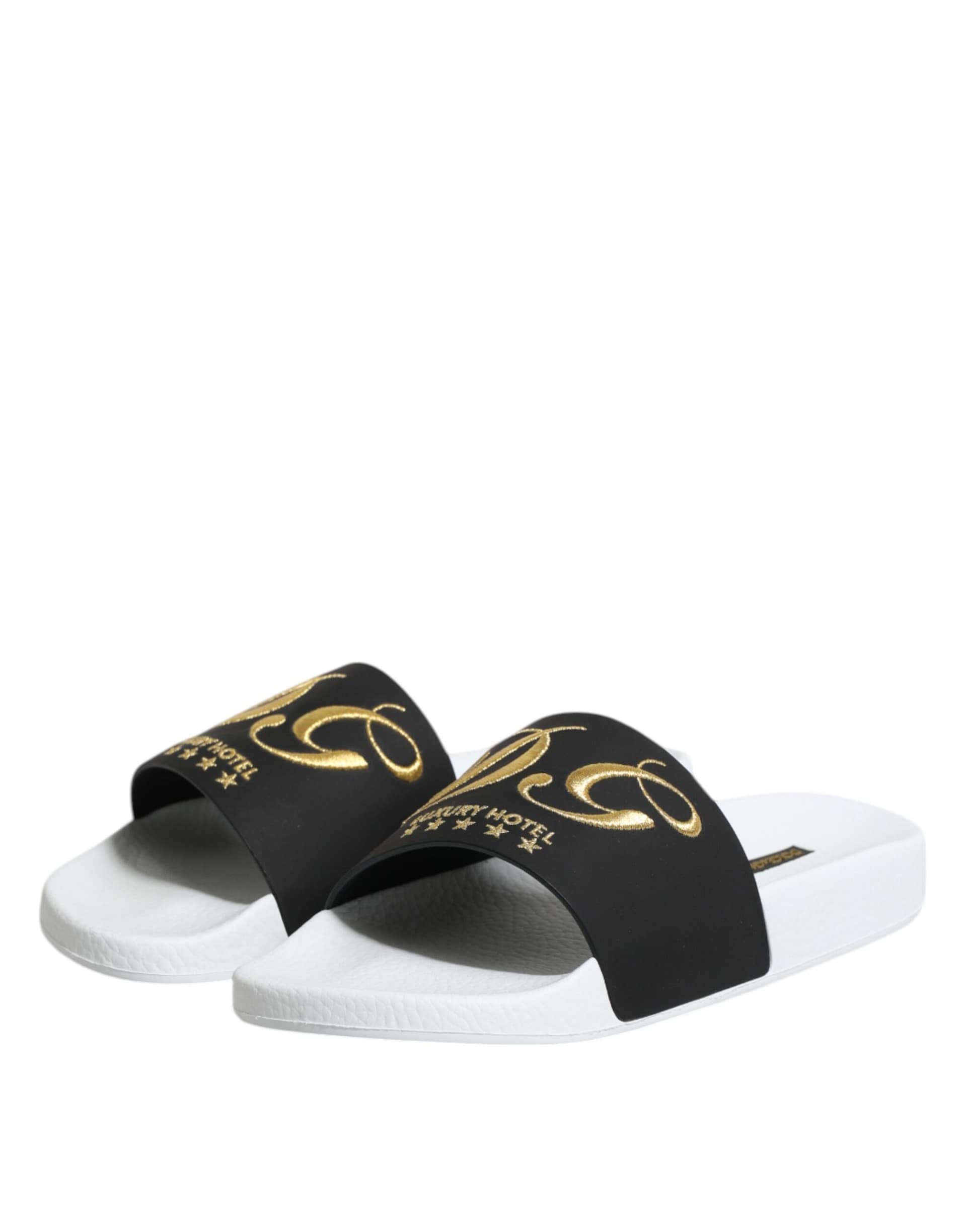 Dolce & Gabbana White Black Leather Sandals Beachwear Shoes - Image 4