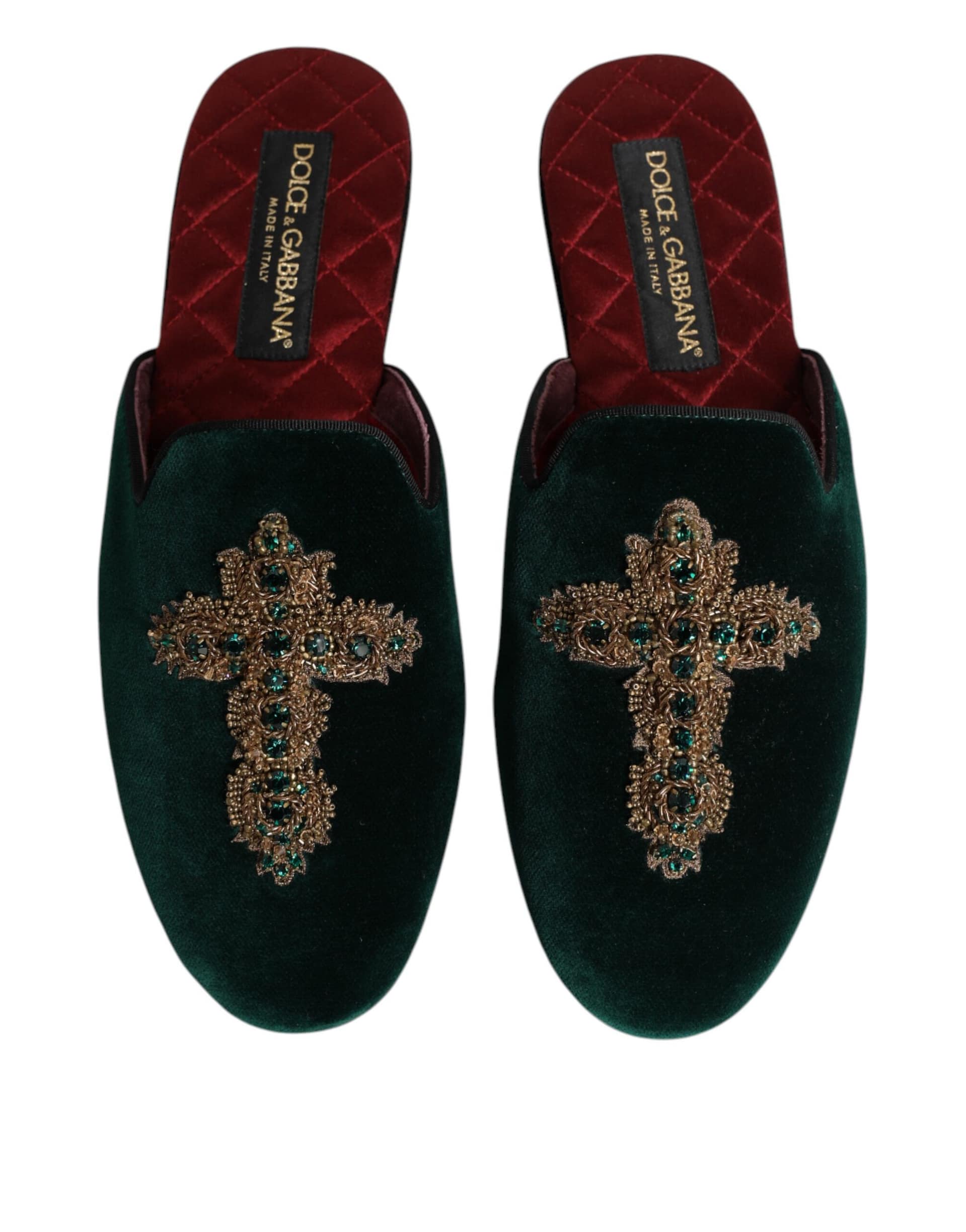 Dolce & Gabbana Green Velvet Cross Embellished Slippers Shoes - Image 3