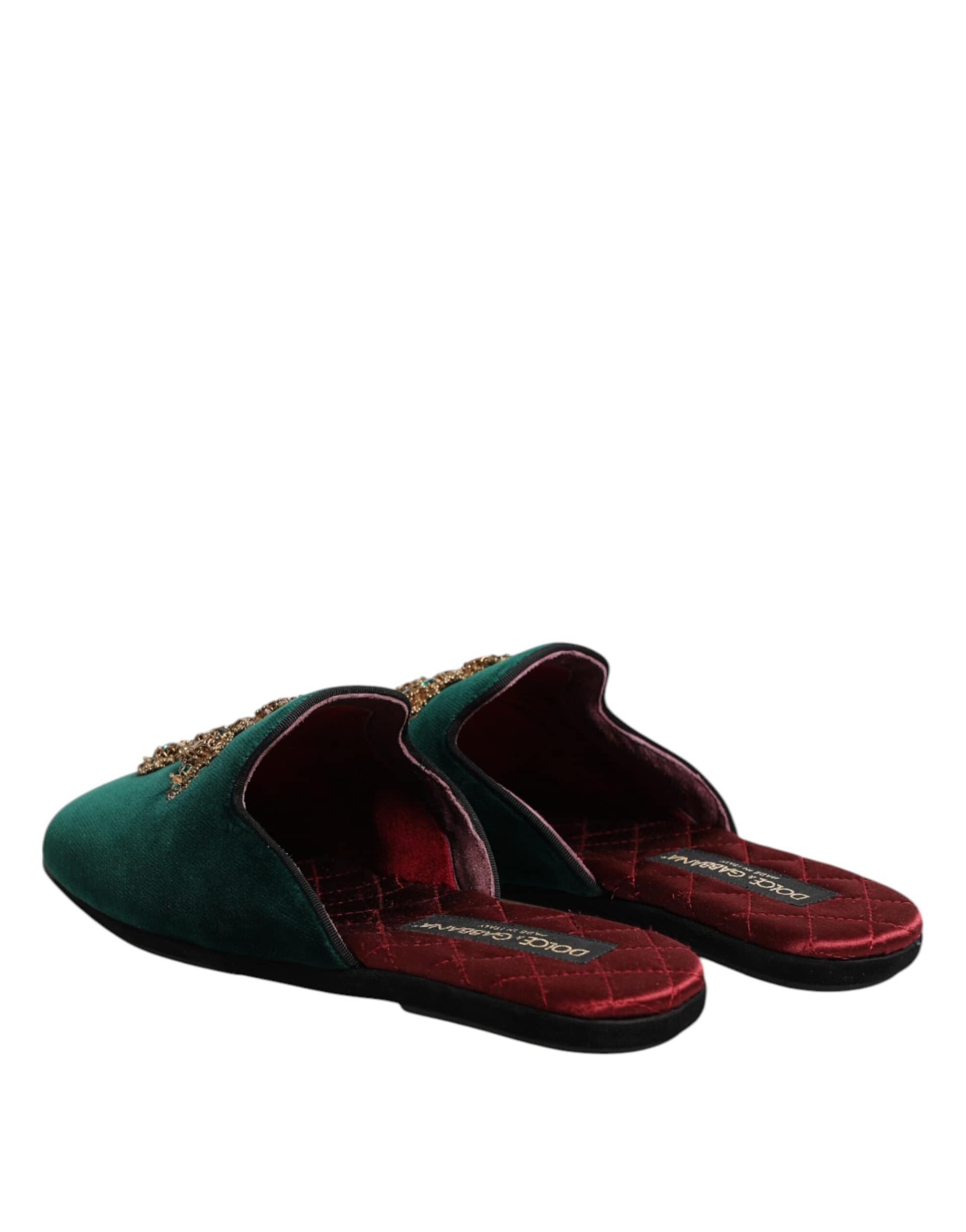 Dolce & Gabbana Green Velvet Cross Embellished Slippers Shoes - Image 5