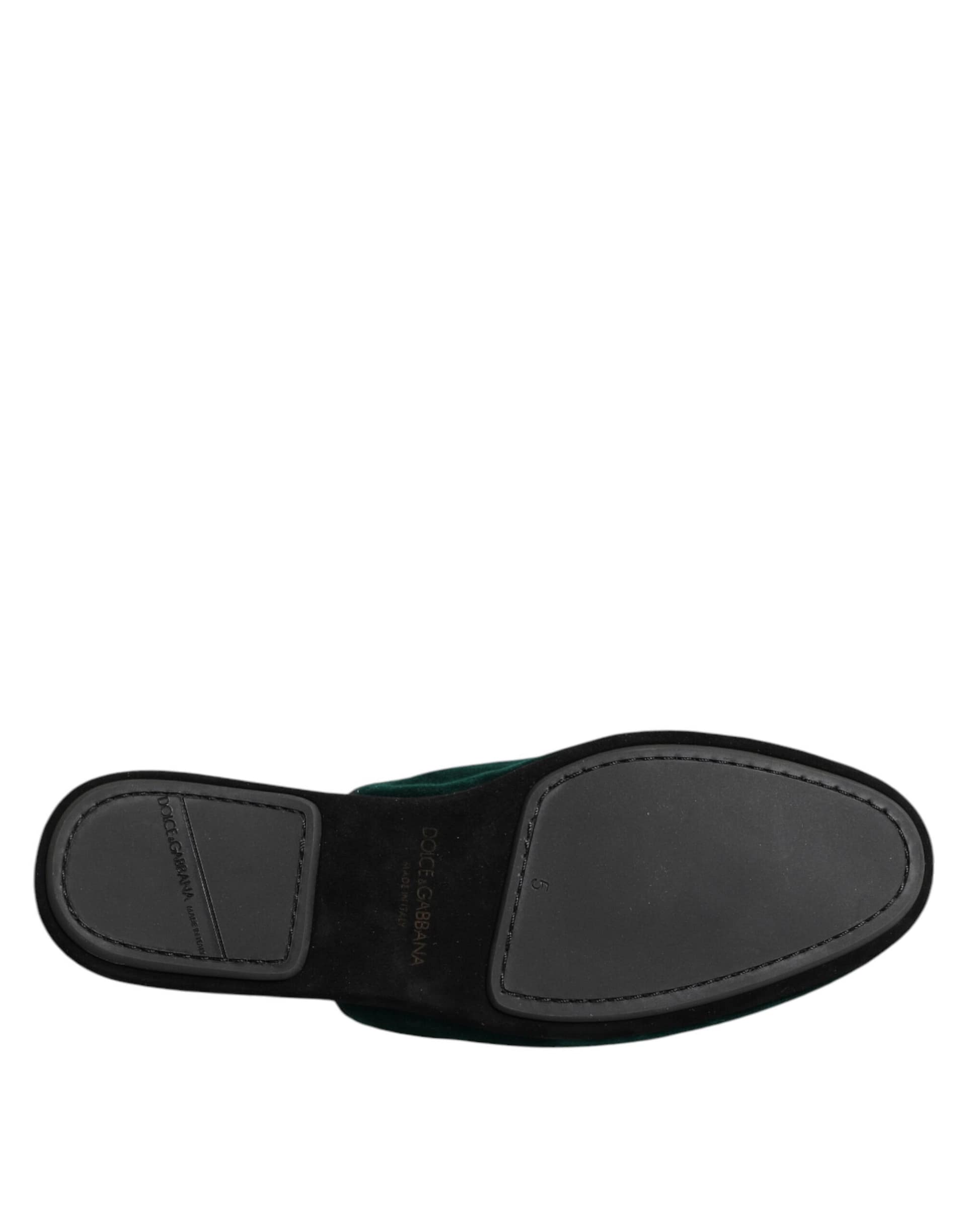 Dolce & Gabbana Green Velvet Cross Embellished Slippers Shoes - Image 8