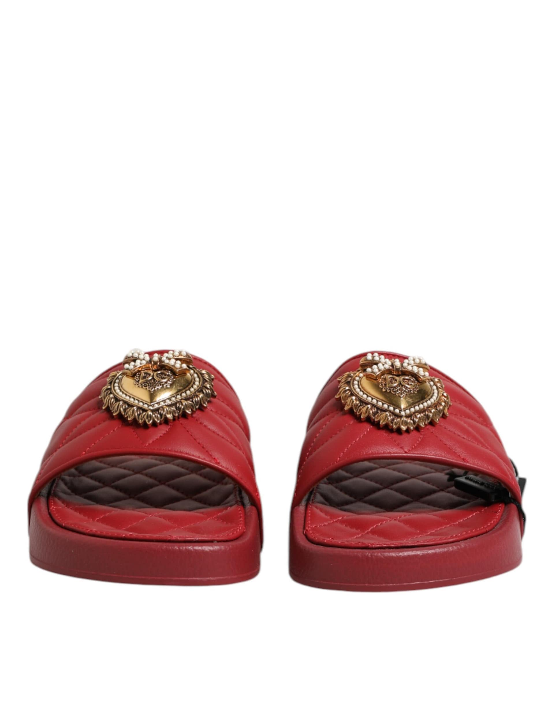 Dolce & Gabbana Red Devotion Matelassé Leather Slides Shoes - Image 2