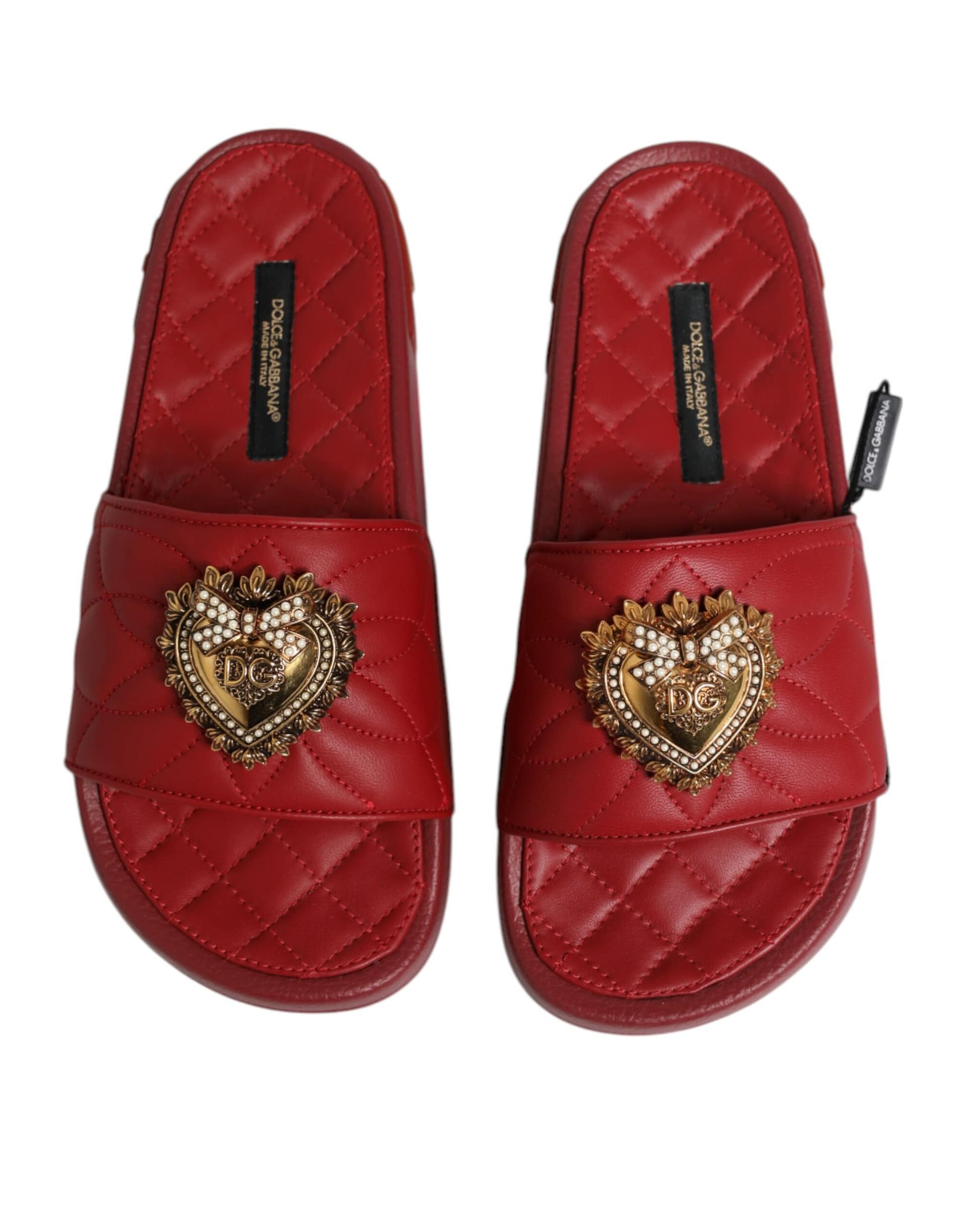 Dolce & Gabbana Red Devotion Matelassé Leather Slides Shoes - Image 3