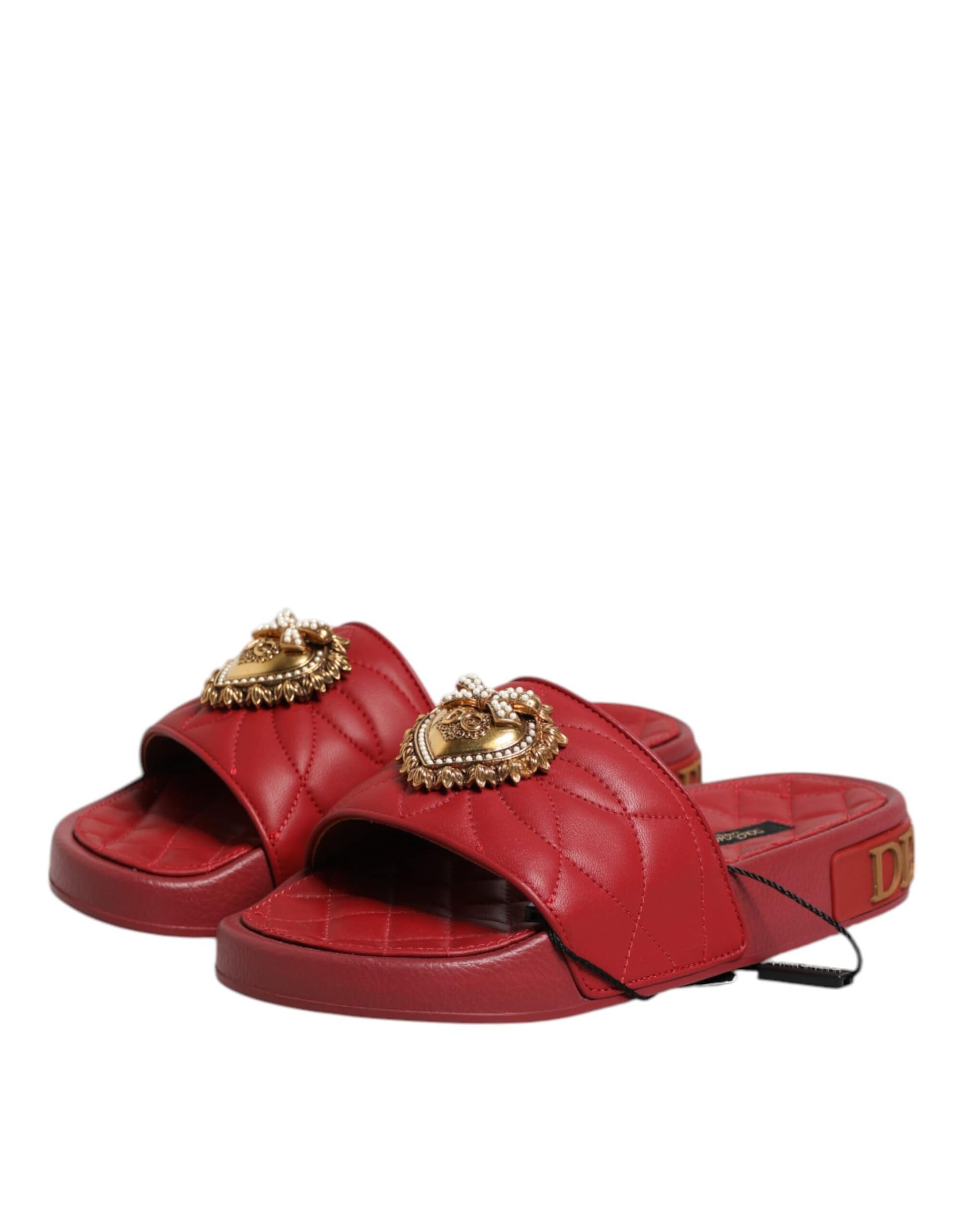 Dolce & Gabbana Red Devotion Matelassé Leather Slides Shoes - Image 4